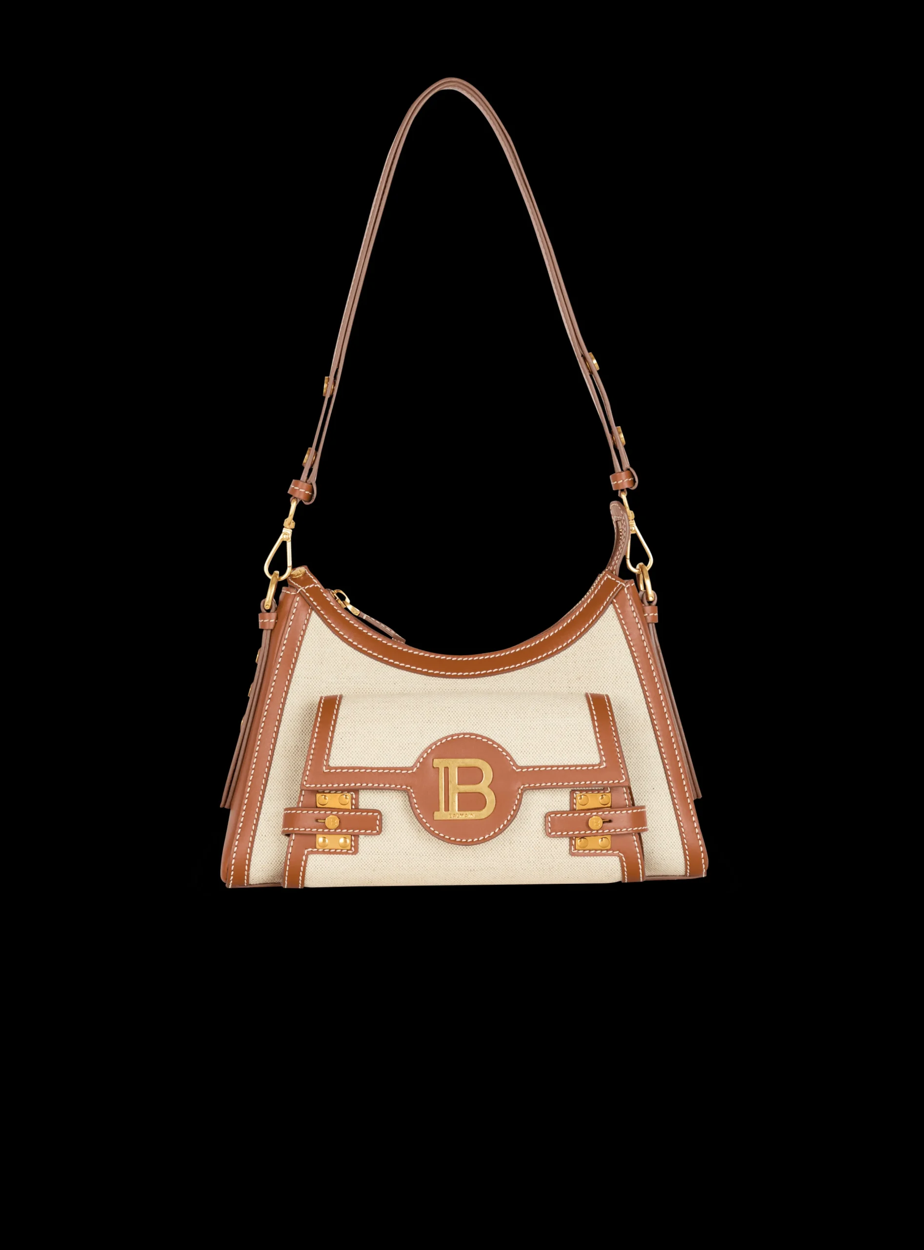 B-Buzz Hobo Bag In Leather And Canvas-Balmain Store