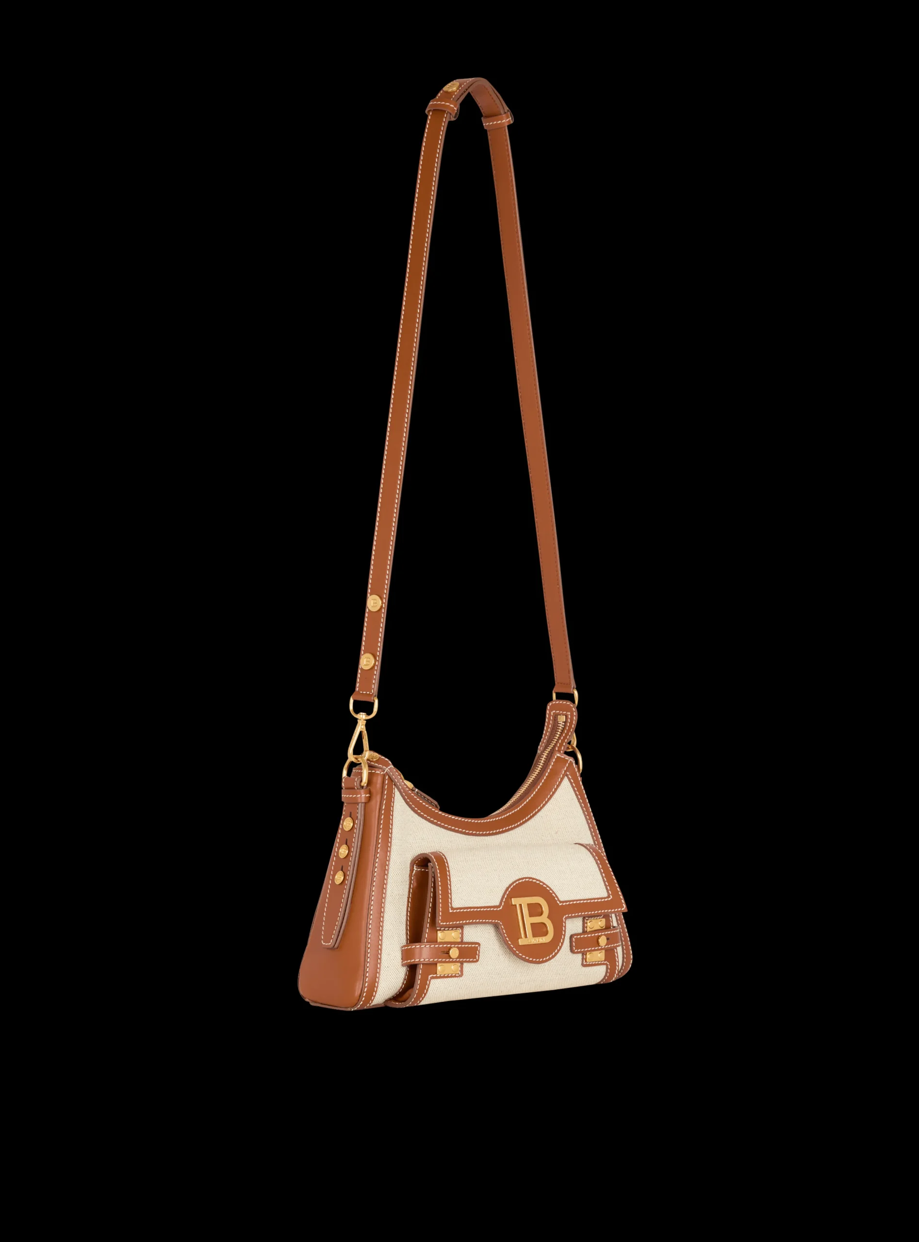 B-Buzz Hobo Bag In Leather And Canvas-Balmain Store