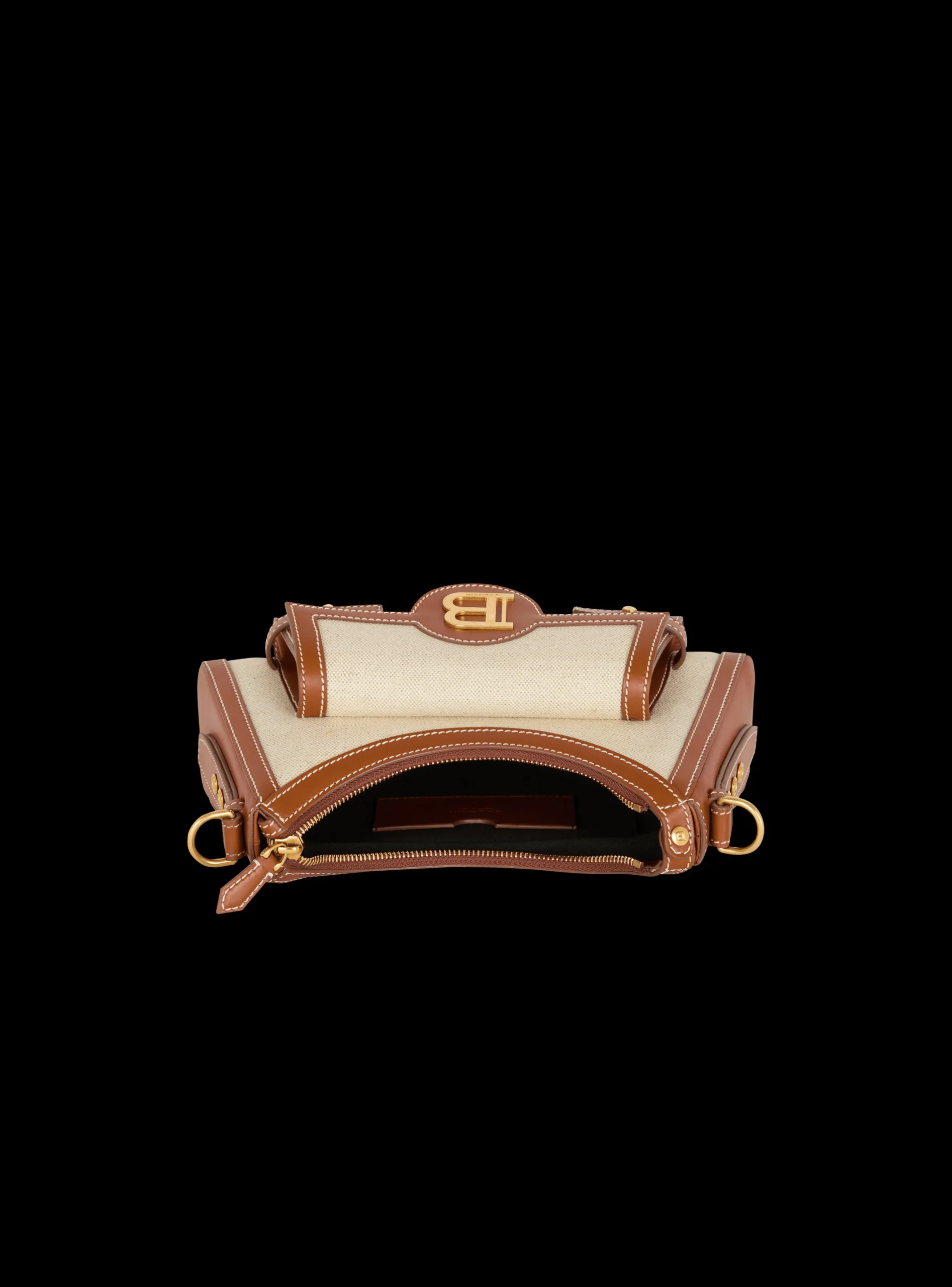 B-Buzz Hobo Bag In Leather And Canvas-Balmain Store