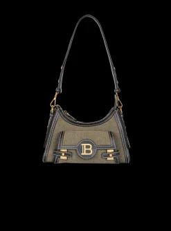 B-Buzz Hobo Bag In Leather And Canvas-Balmain Online