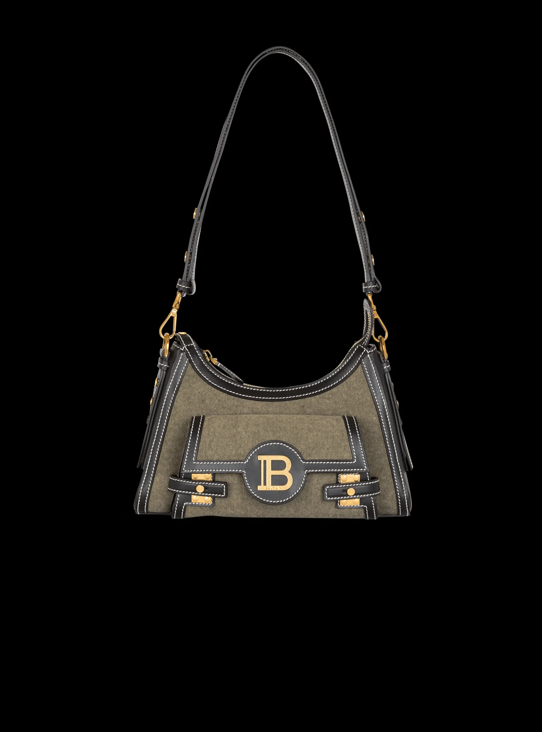 B-Buzz Hobo Bag In Leather And Canvas-Balmain Online