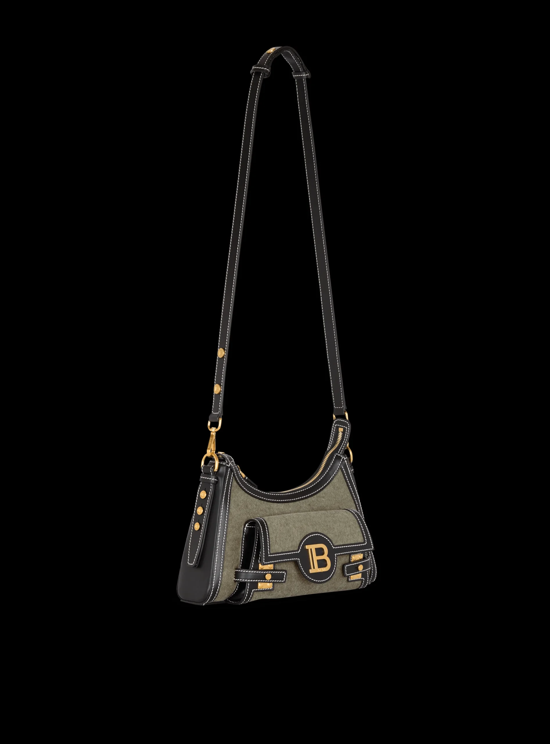 B-Buzz Hobo Bag In Leather And Canvas-Balmain Online