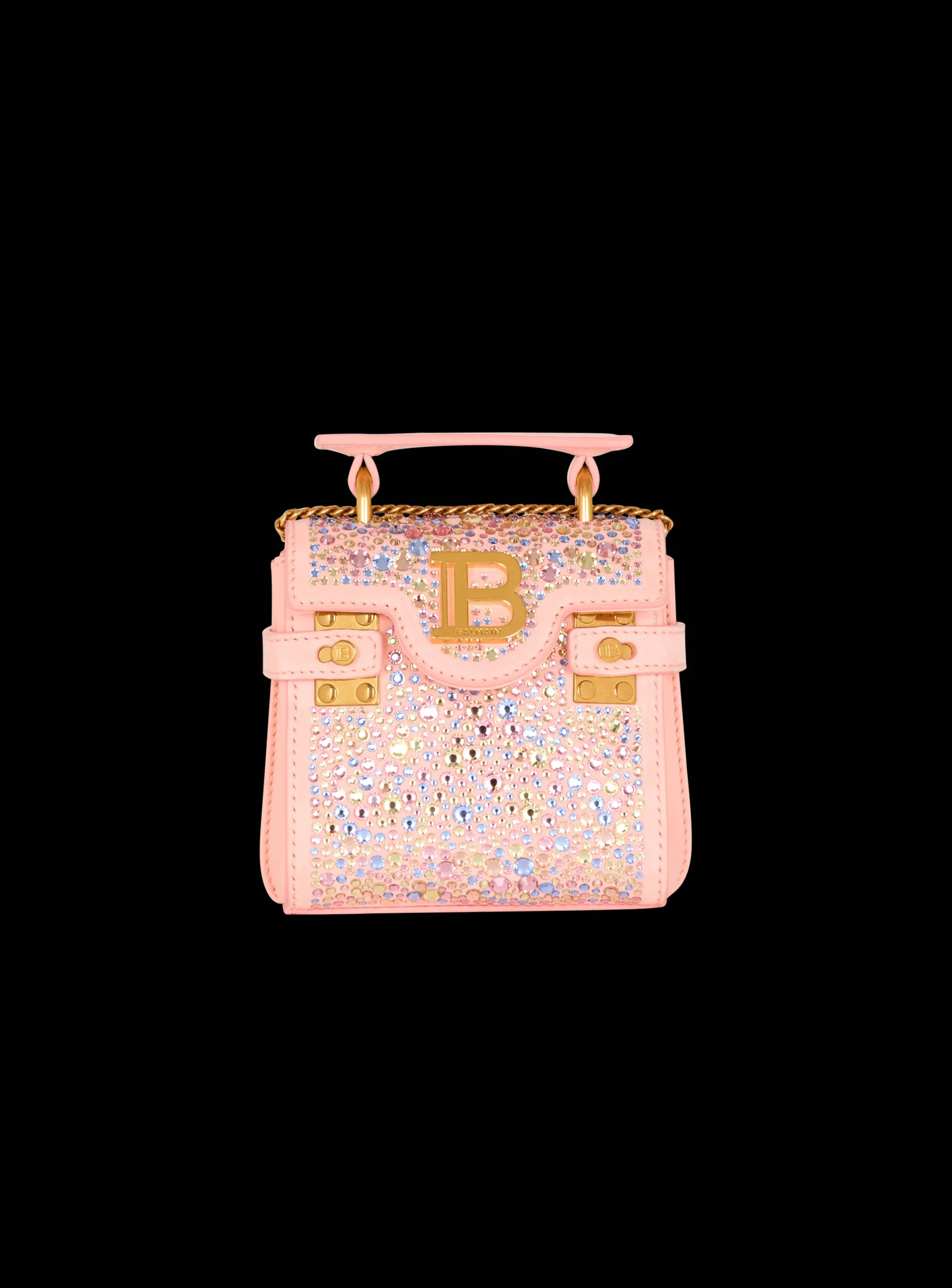 B-Buzz Mini 12 Bag In Suede And Rhinestones-Balmain Best
