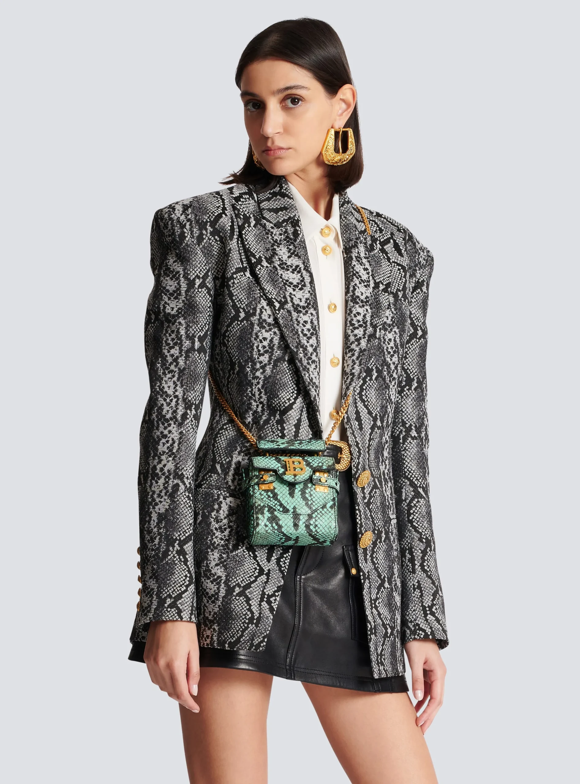 B-Buzz Mini 12 Snakeskin-effect Leather Mini Bag-Balmain Fashion