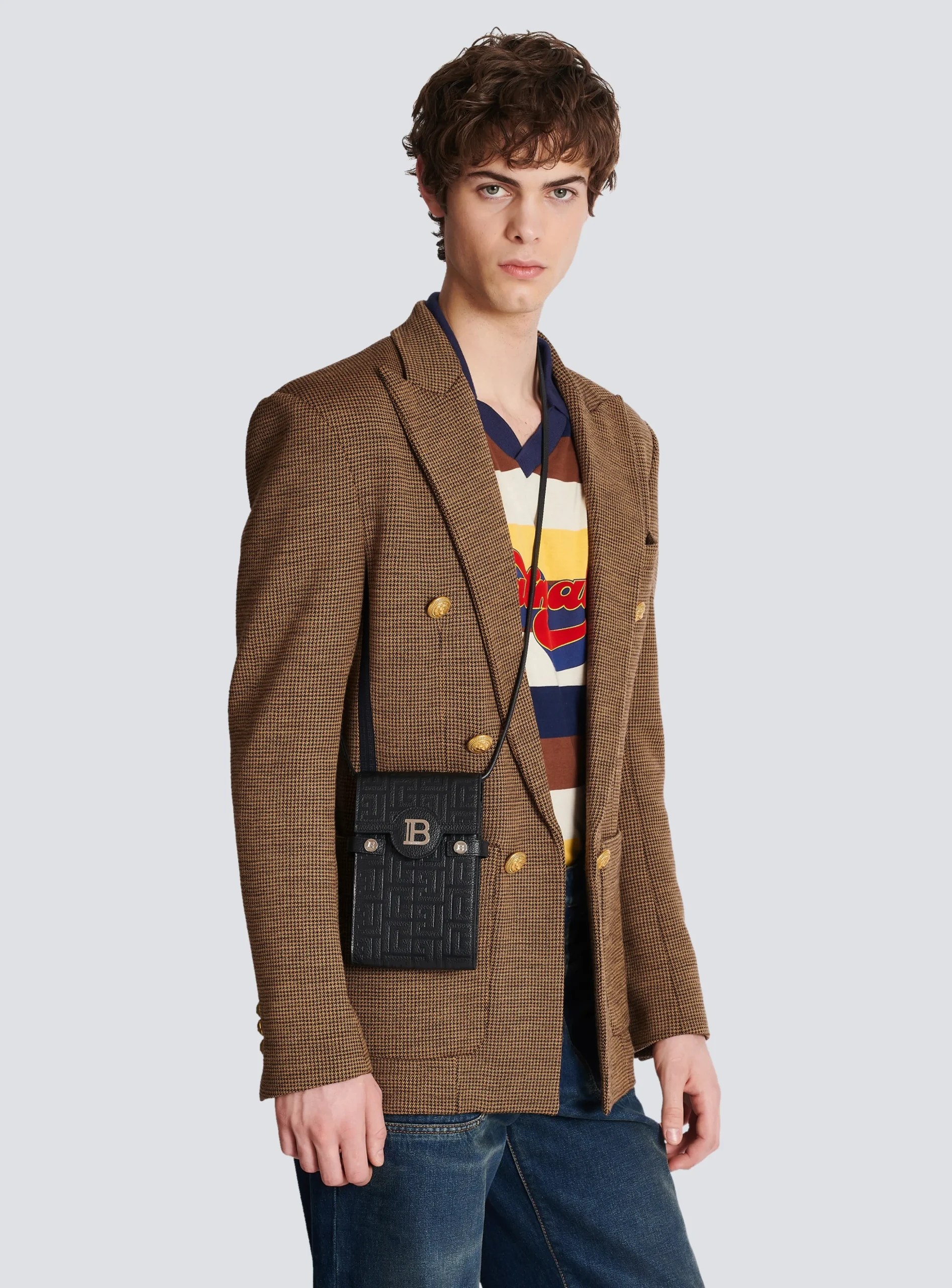 B-Buzz Monogrammed Canvas And Leather Smartphone Pouch -Balmain Store