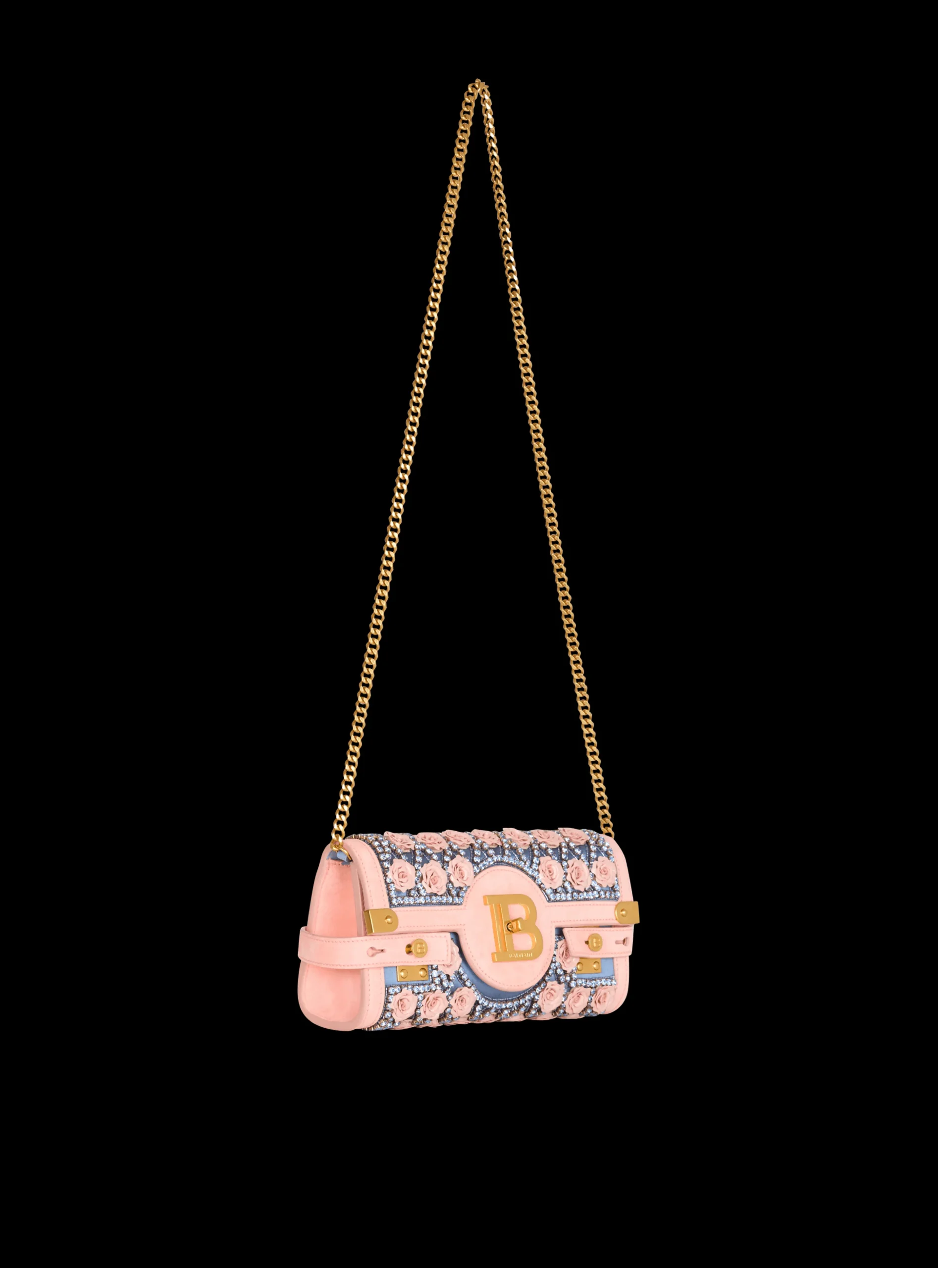 B-Buzz Pouch 23 Embroidered With Grid And Roses-Balmain New