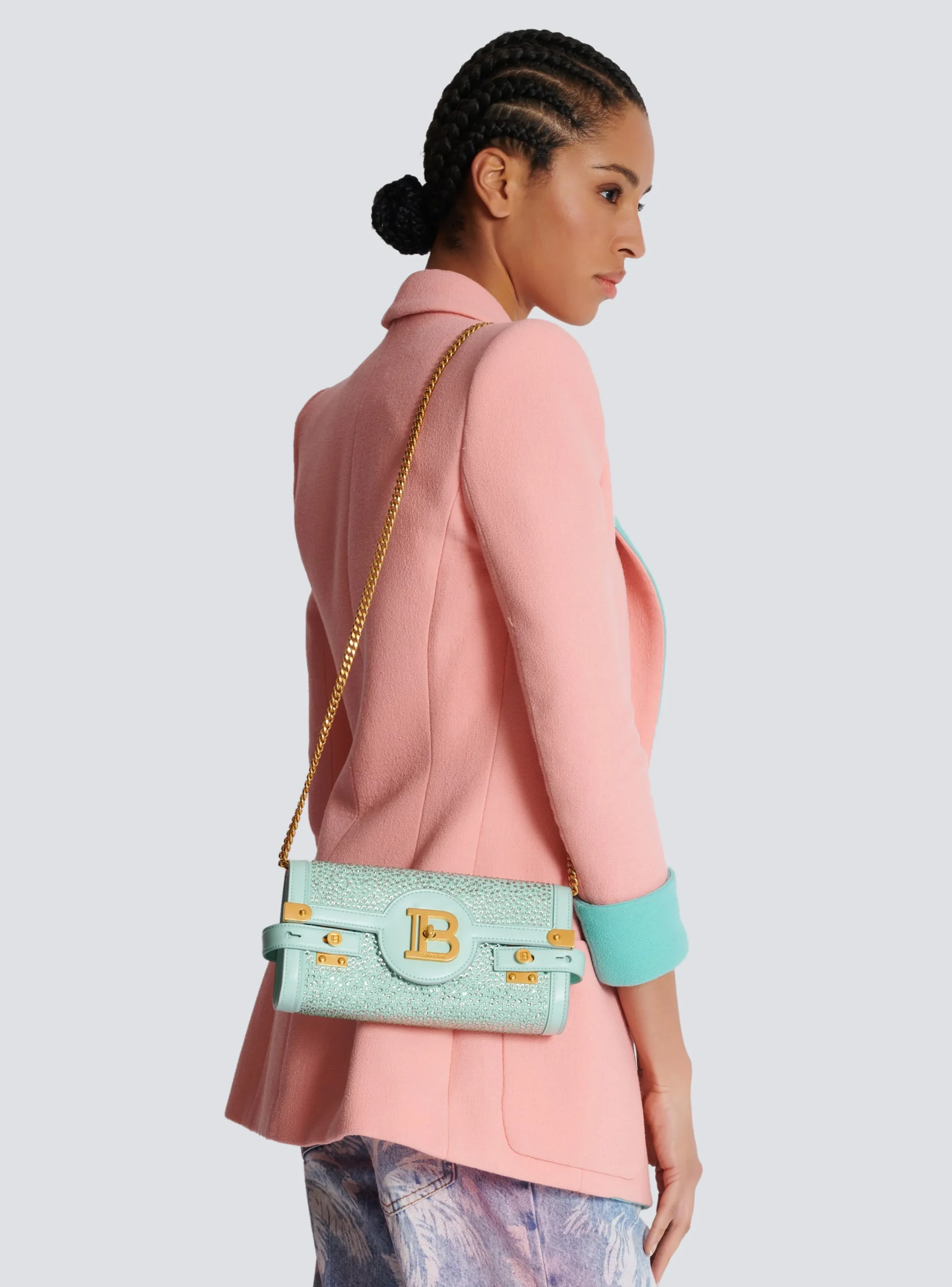 B-Buzz Pouch 23 In Suede And Rhinestones-Balmain Outlet