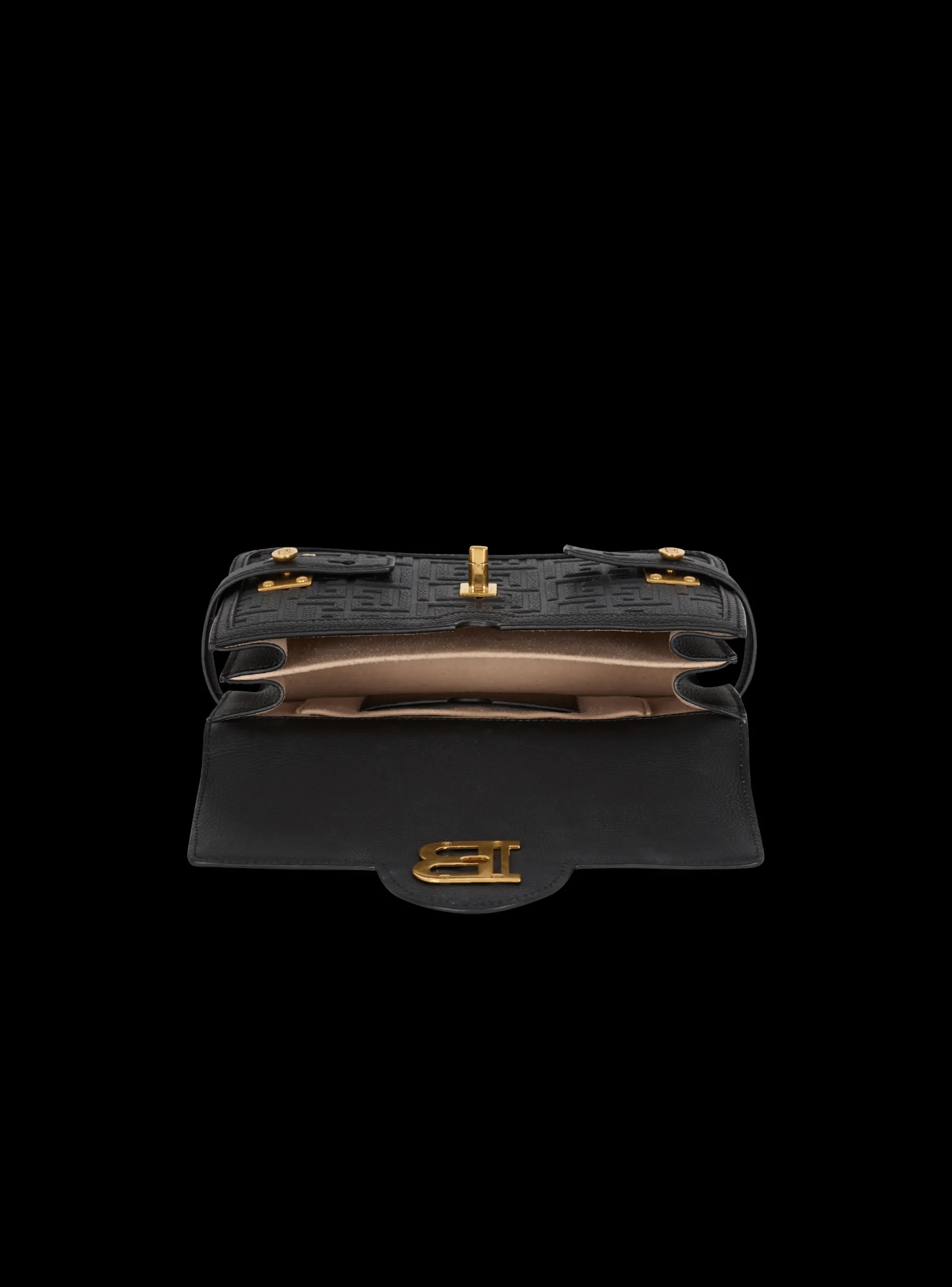 B-Buzz Shoulder 24 Bag In Grained PB Labyrinth Leather-Balmain Online