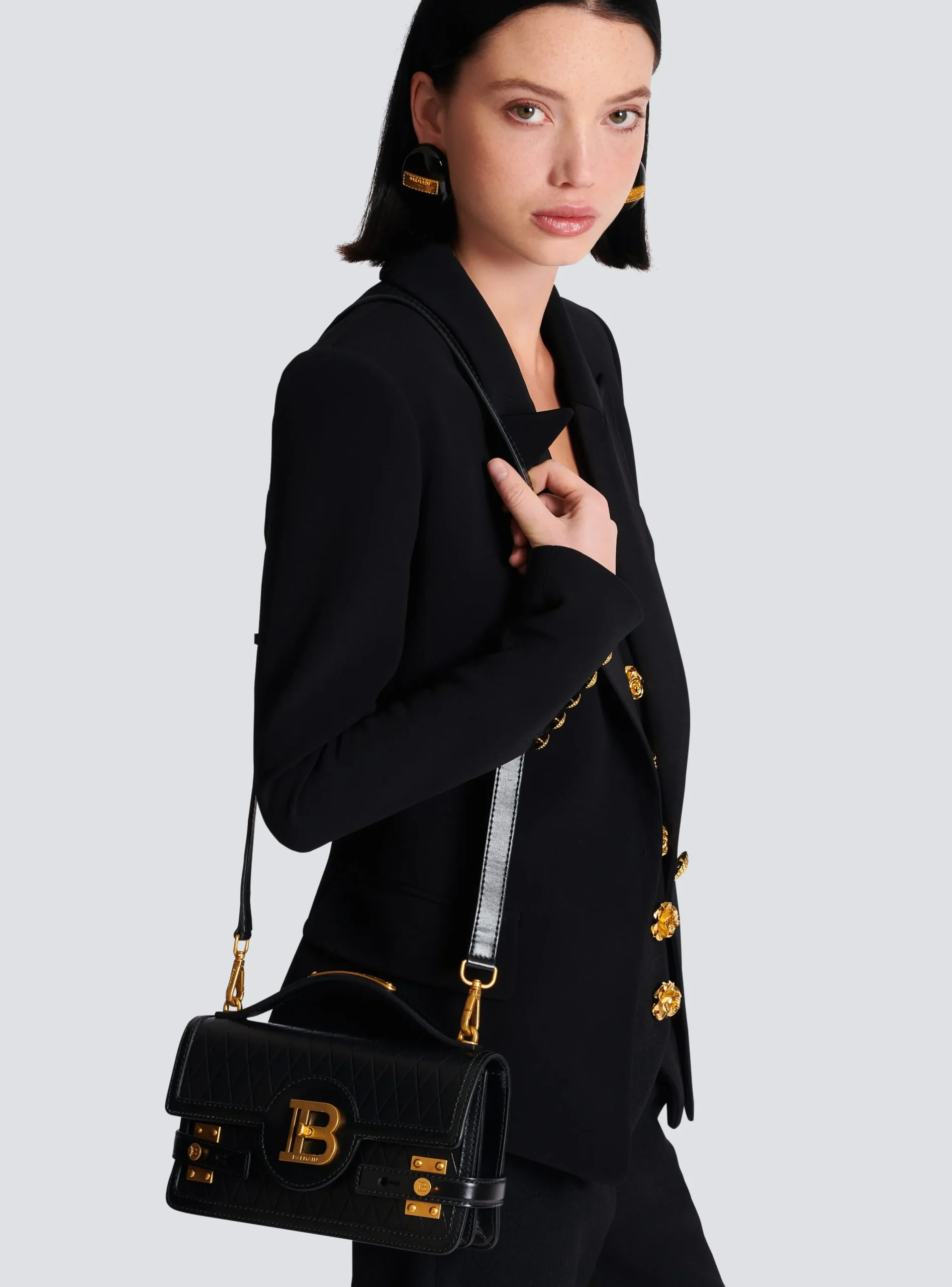 B-Buzz Shoulder 24 Bag In Grid-embossed Calfskin-Balmain Store