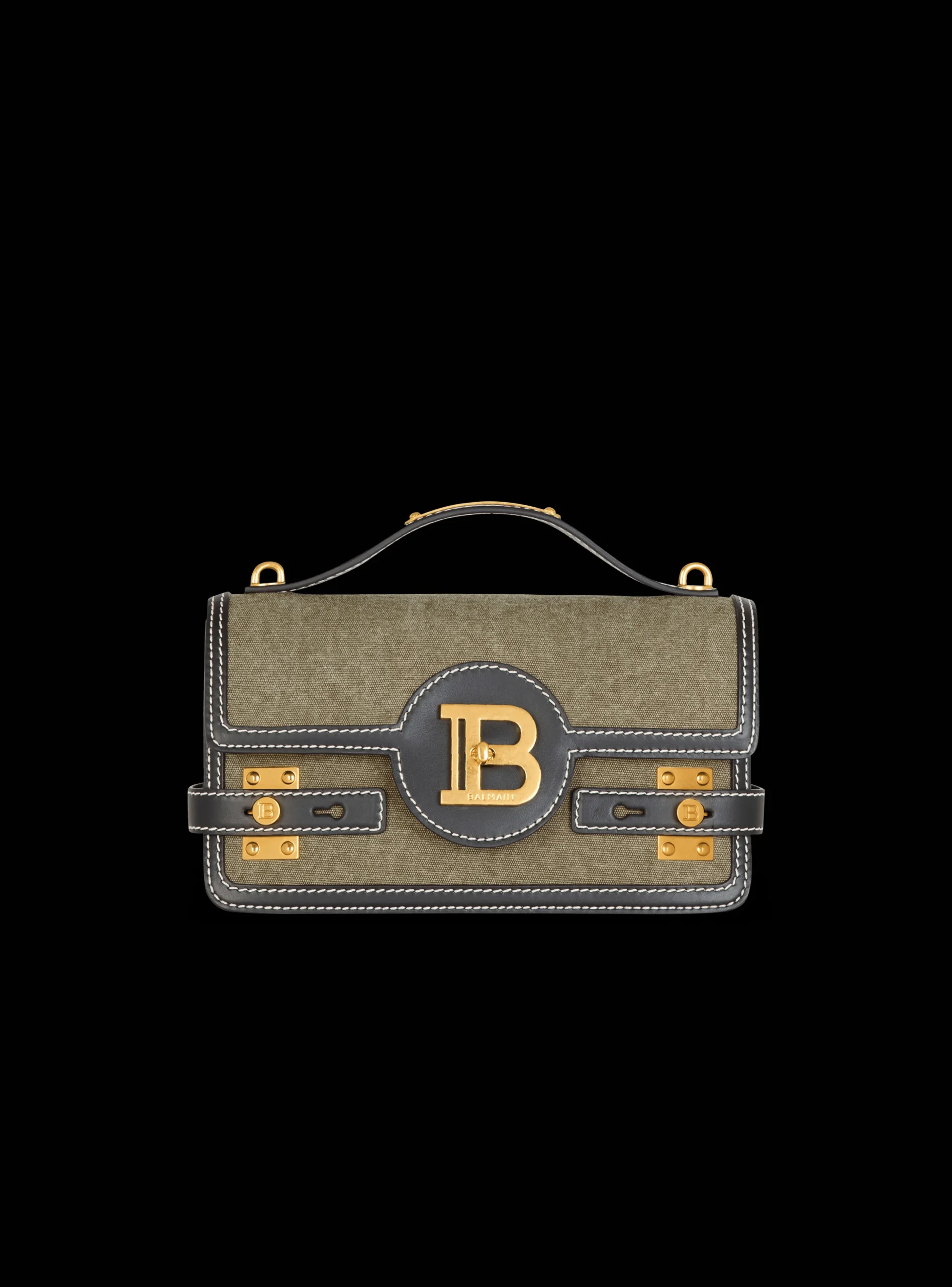 B-Buzz Shoulder 24 Leather And Canvas Bag-Balmain Store