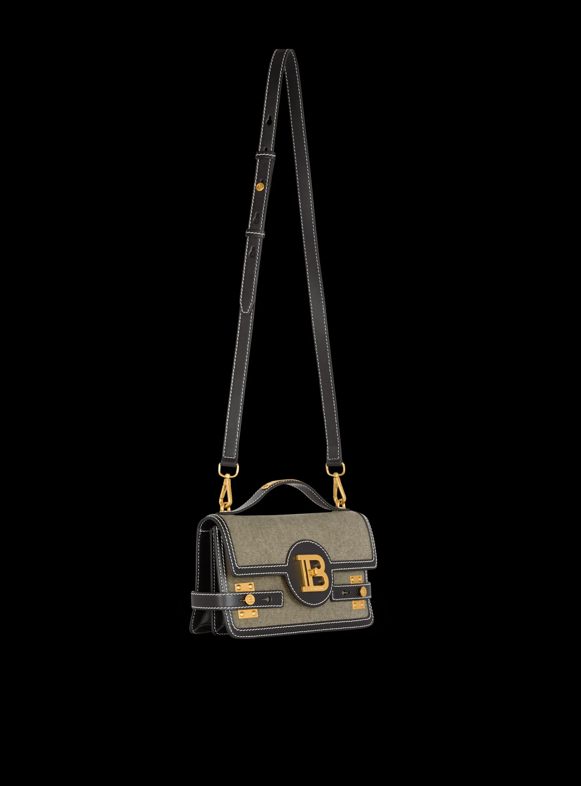 B-Buzz Shoulder 24 Leather And Canvas Bag-Balmain Store