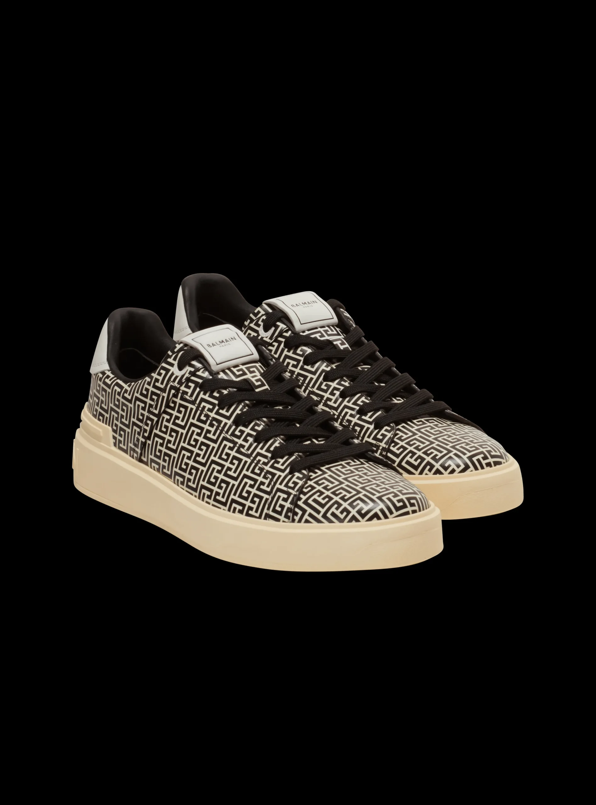 B-Court Flip Trainers In Monogrammed PB Labyrinth Calfskin-Balmain Fashion