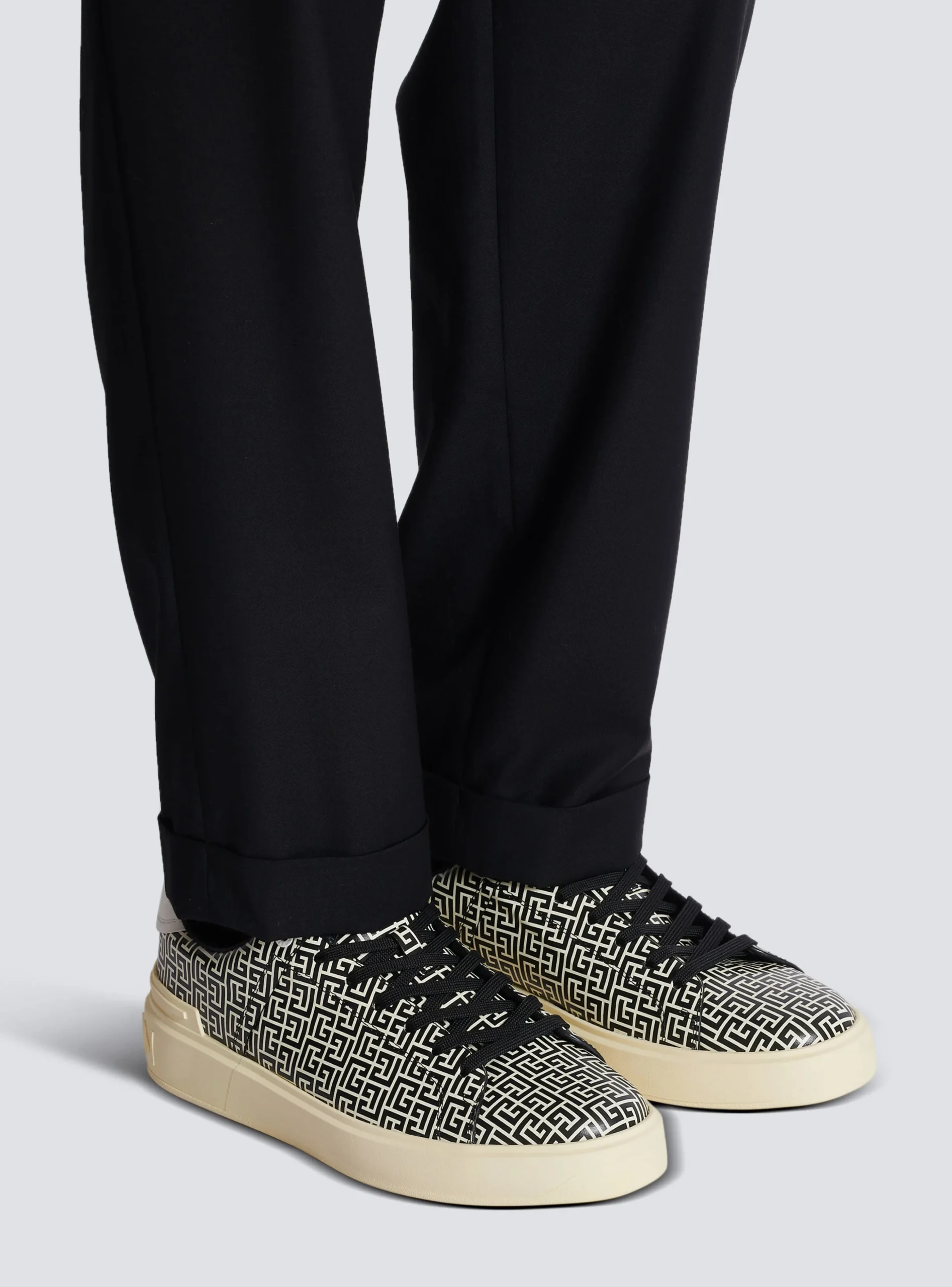 B-Court Flip Trainers In Monogrammed PB Labyrinth Calfskin-Balmain Fashion