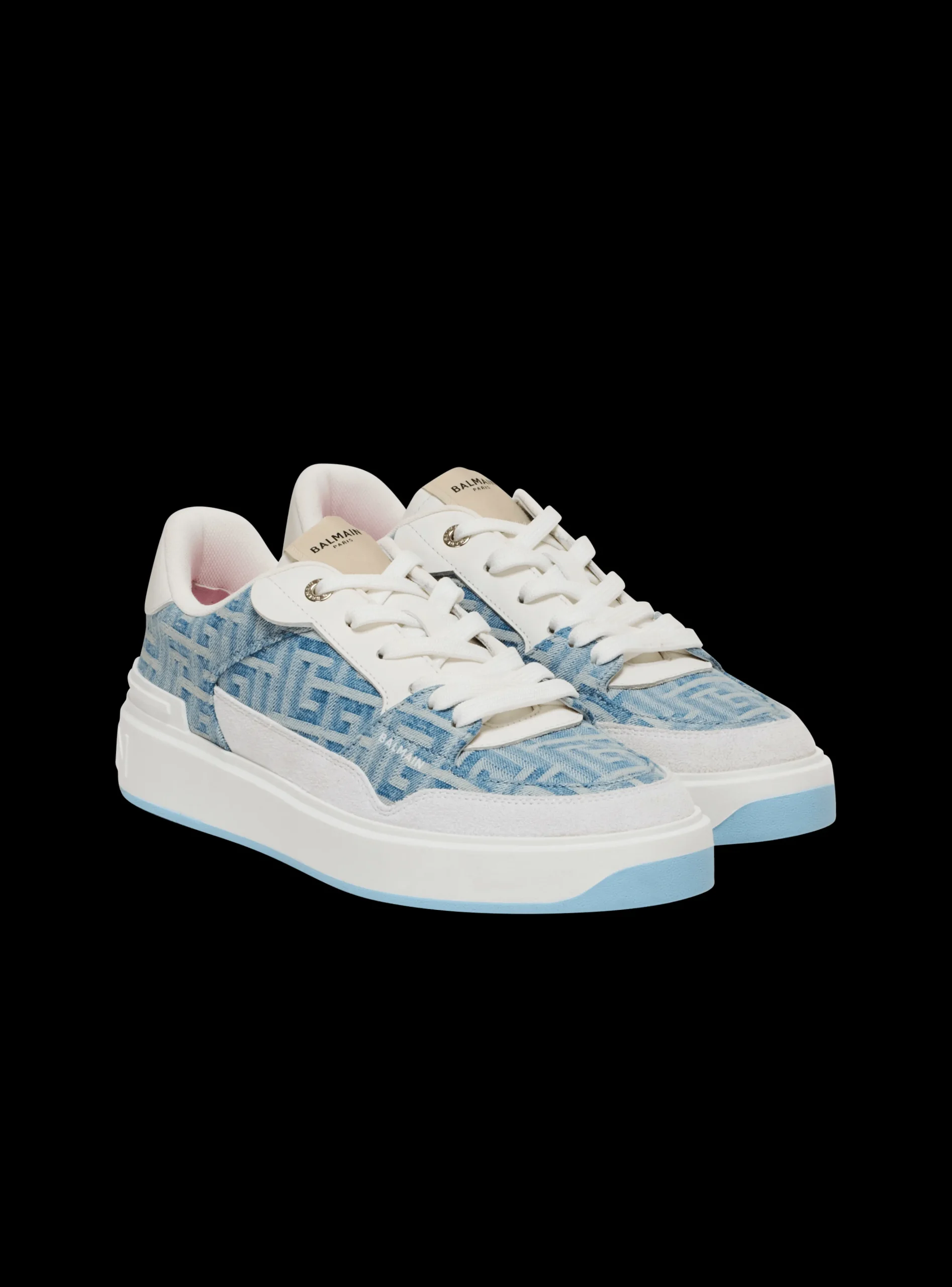 B-Court Flip Trainers In Monogrammed PB Labyrinth Denim-Balmain Best