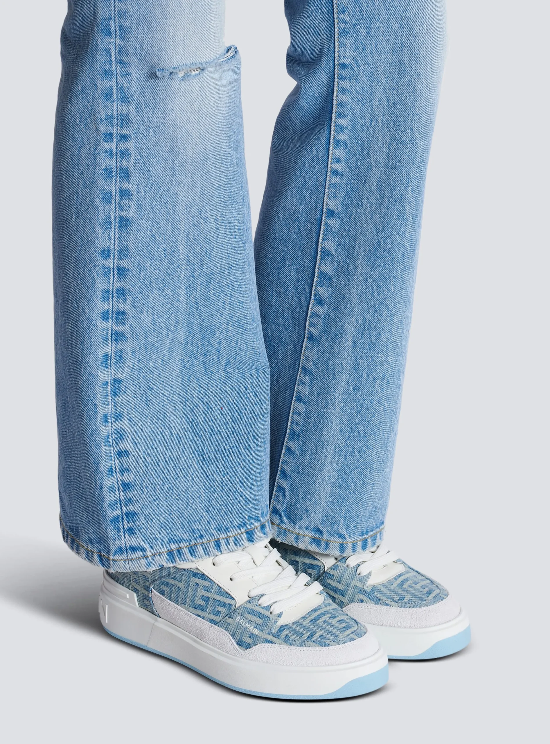 B-Court Flip Trainers In Monogrammed PB Labyrinth Denim-Balmain Best