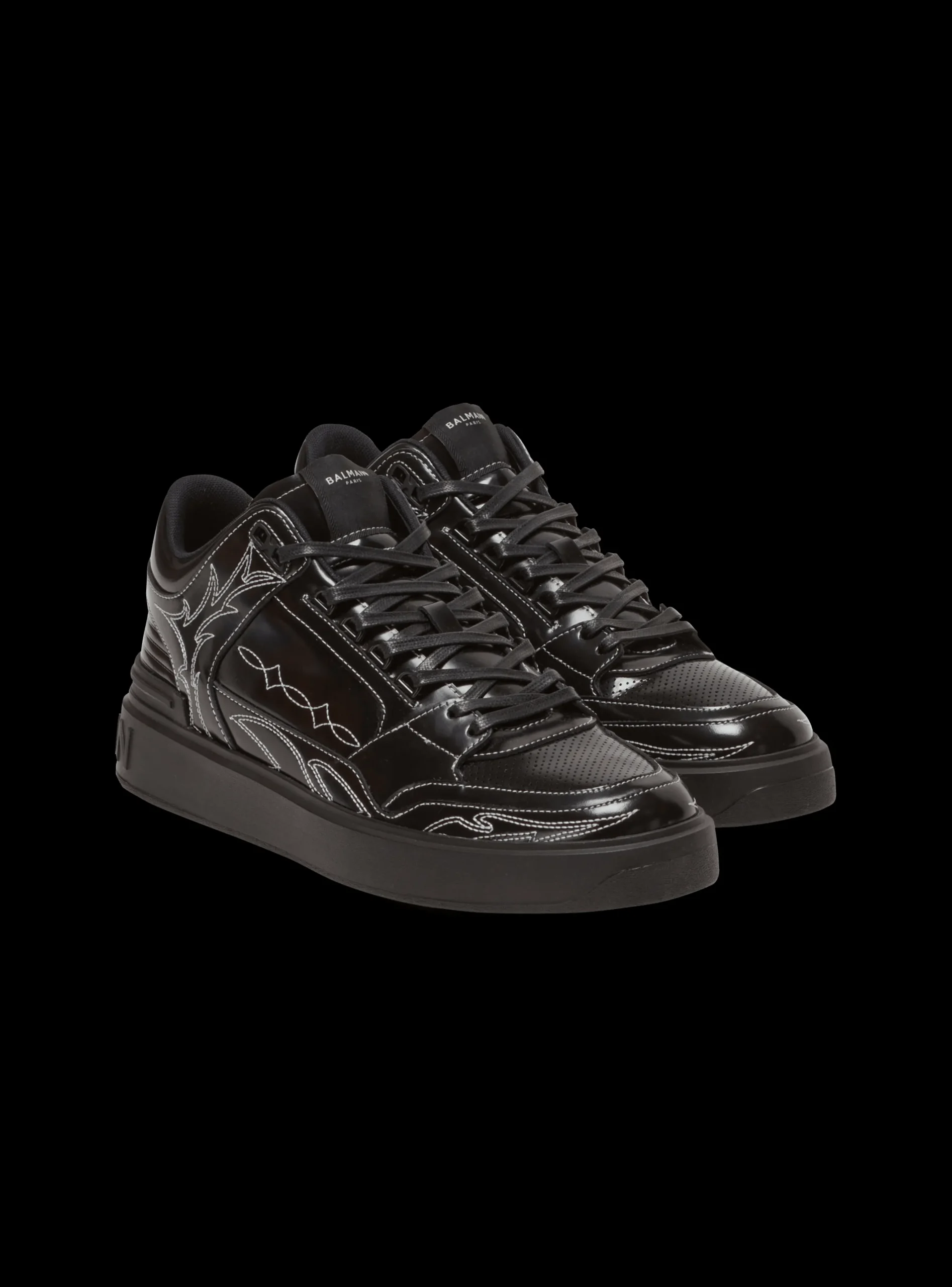 B-Court Mid Top Western Glazed Leather Trainers-Balmain Cheap