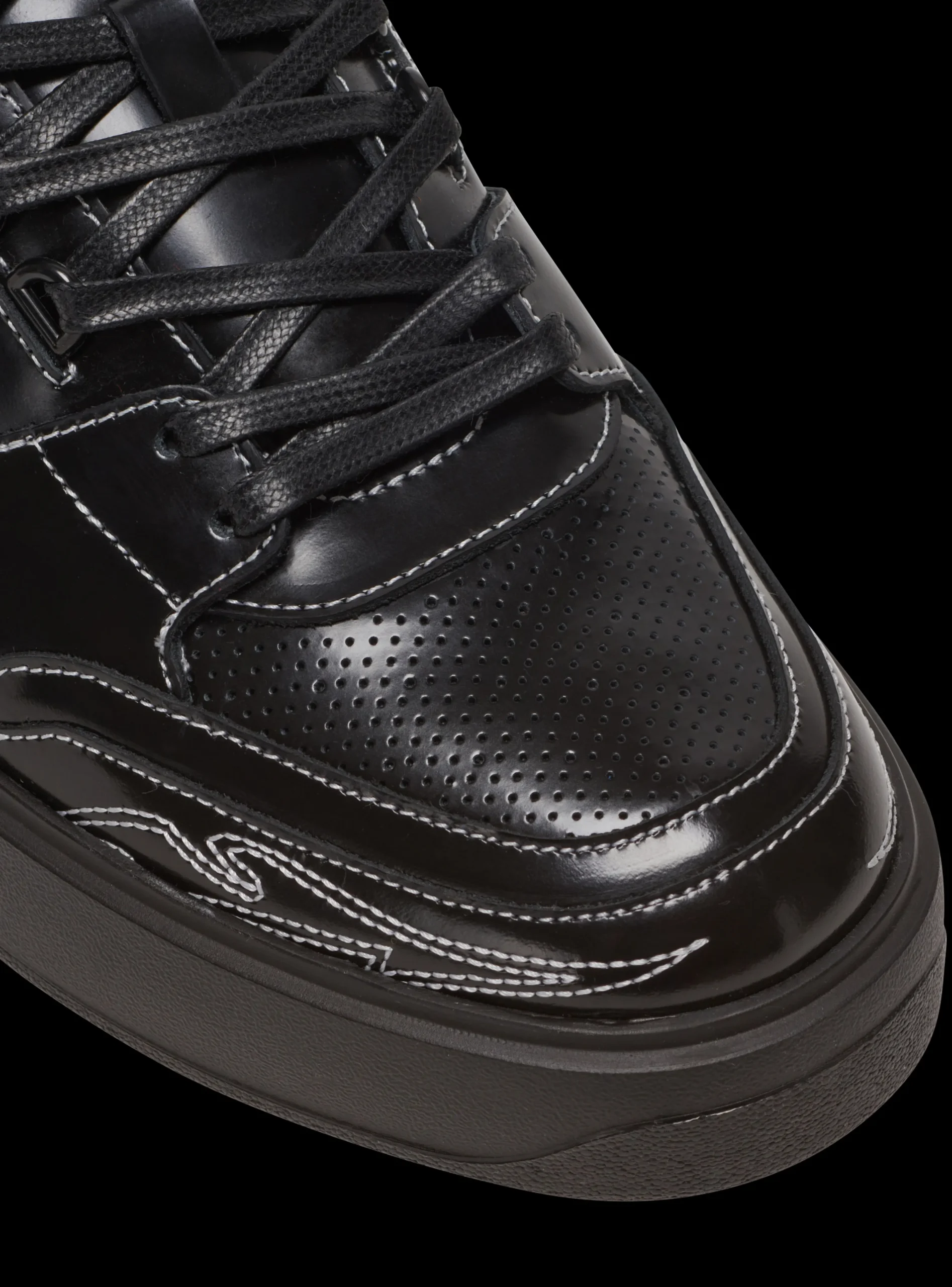 B-Court Mid Top Western Glazed Leather Trainers-Balmain Cheap