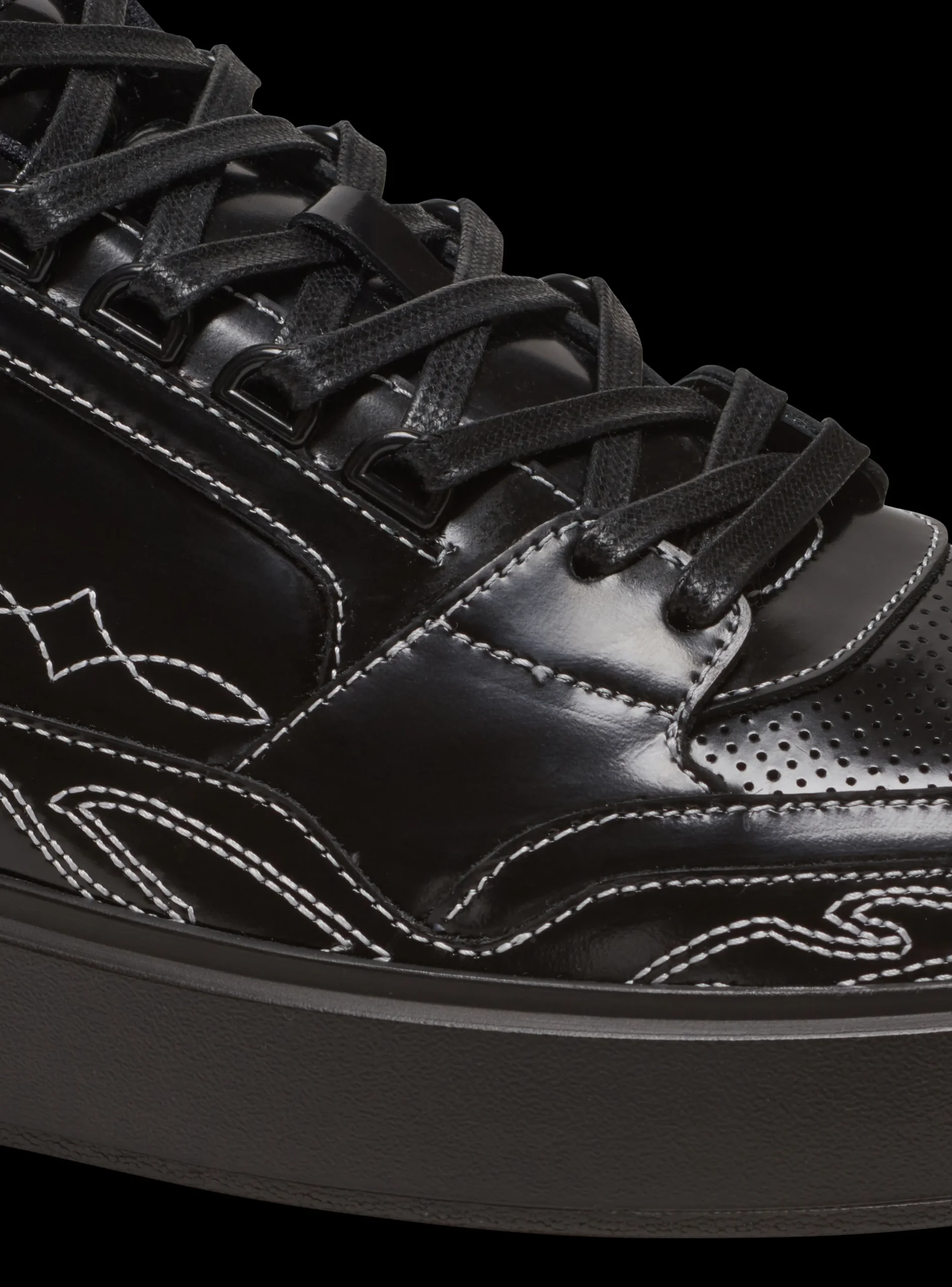 B-Court Mid Top Western Glazed Leather Trainers-Balmain Cheap
