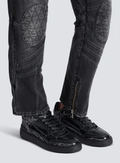B-Court Mid Top Western Glazed Leather Trainers-Balmain Cheap