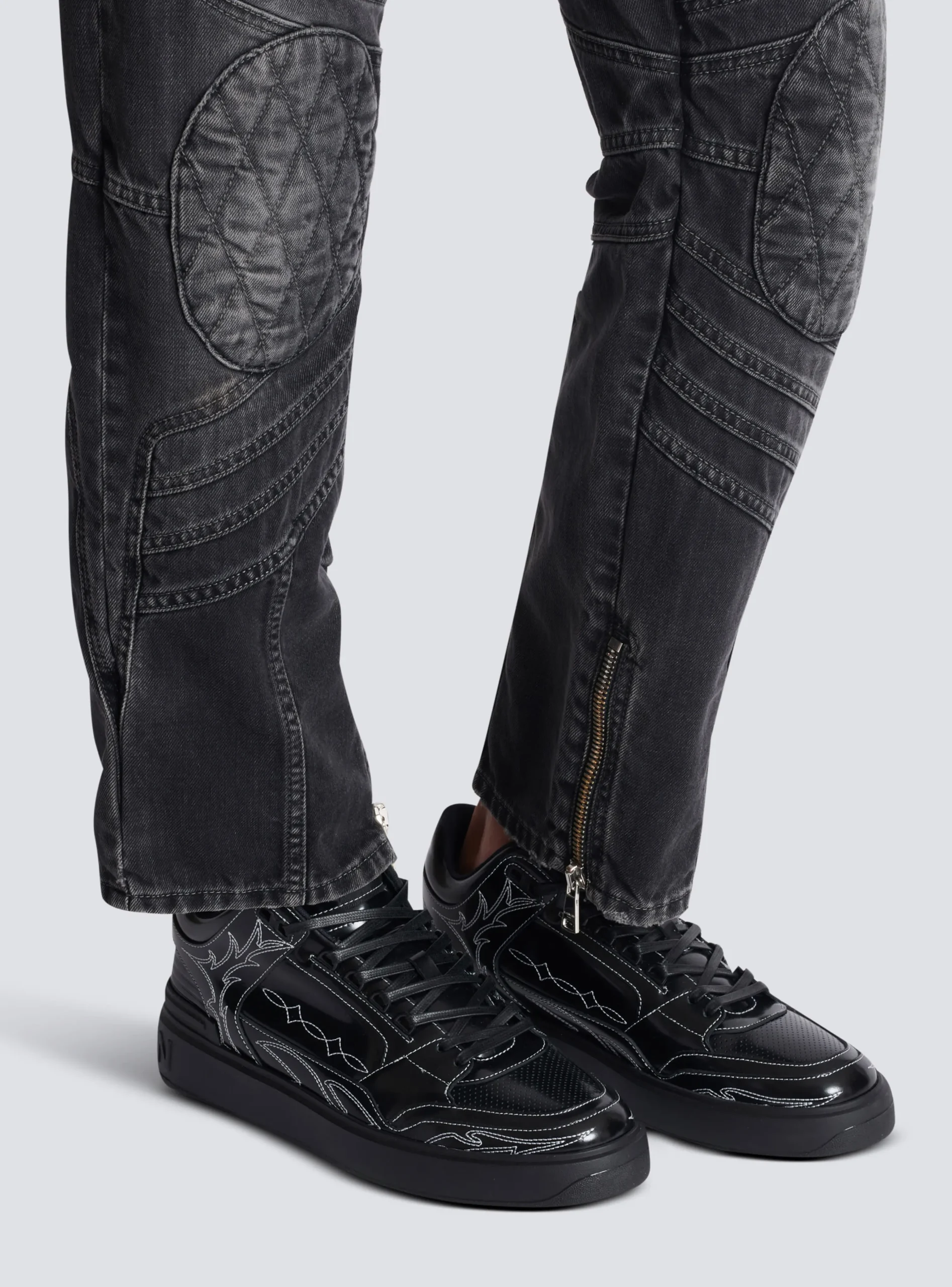 B-Court Mid Top Western Glazed Leather Trainers-Balmain Cheap