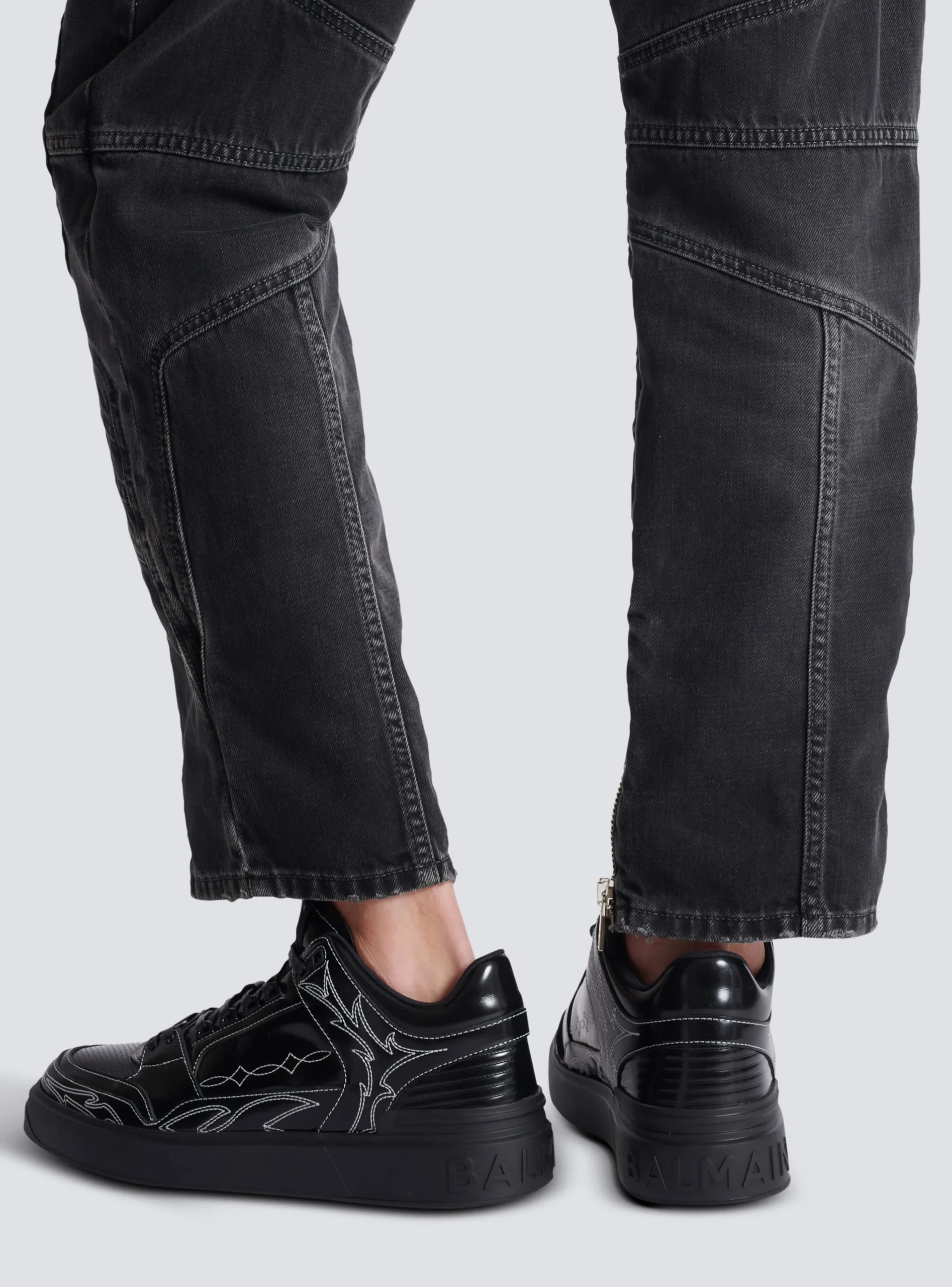 B-Court Mid Top Western Glazed Leather Trainers-Balmain Cheap