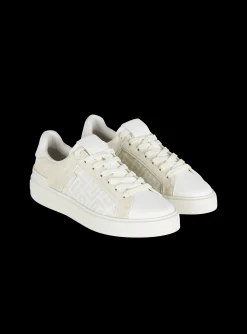 B-Court Monogrammed Nylon And Leather Trainers-Balmain Fashion