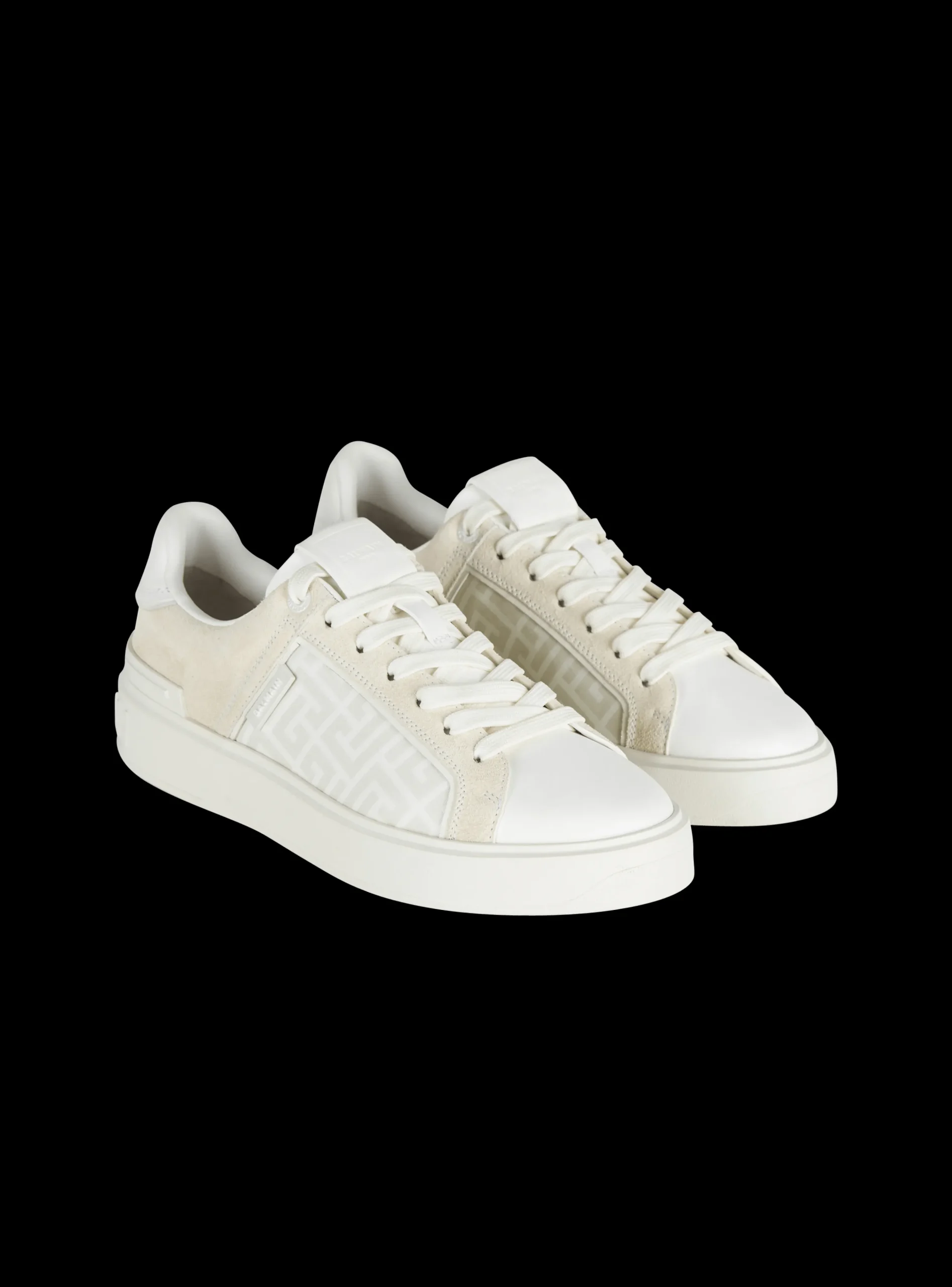 B-Court Monogrammed Nylon And Leather Trainers-Balmain Fashion