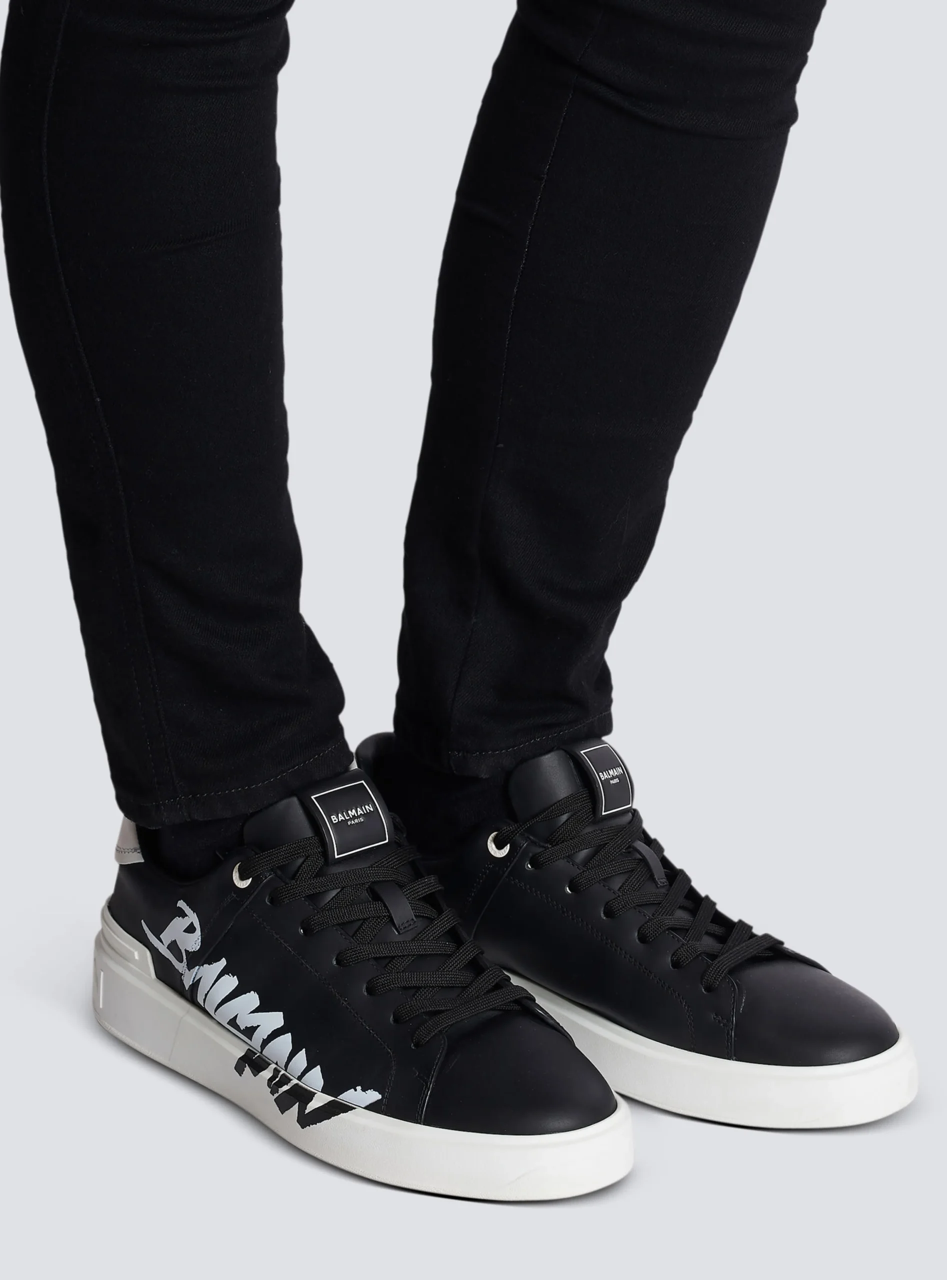 B-Court Printed Leather Trainers-Balmain Discount