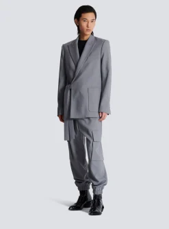Belted Asymmetrical Jacket In Double Crepe-Balmain Store
