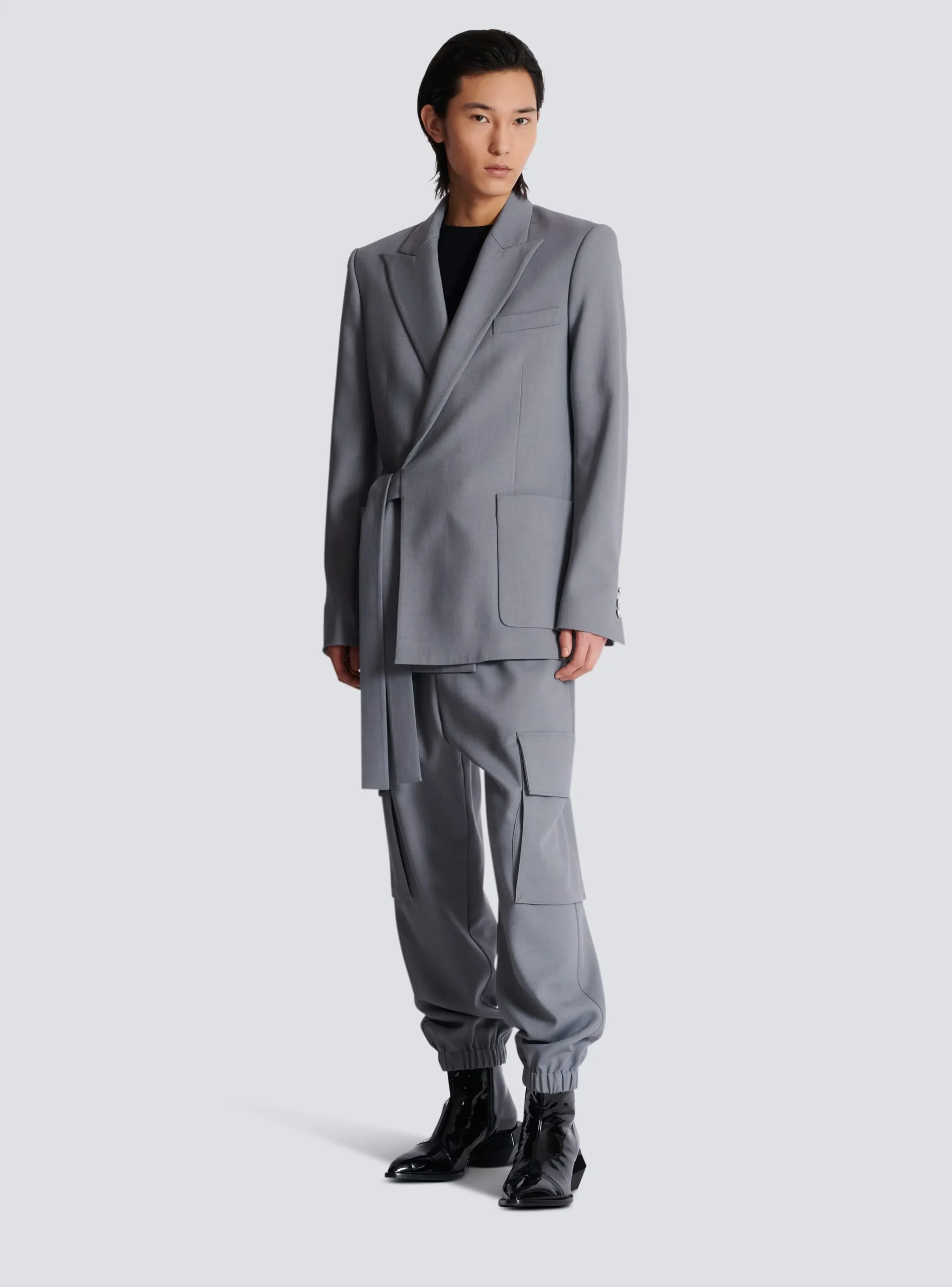 Belted Asymmetrical Jacket In Double Crepe-Balmain Store