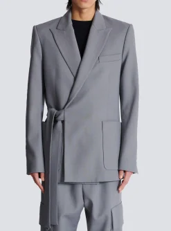 Belted Asymmetrical Jacket In Double Crepe-Balmain Store