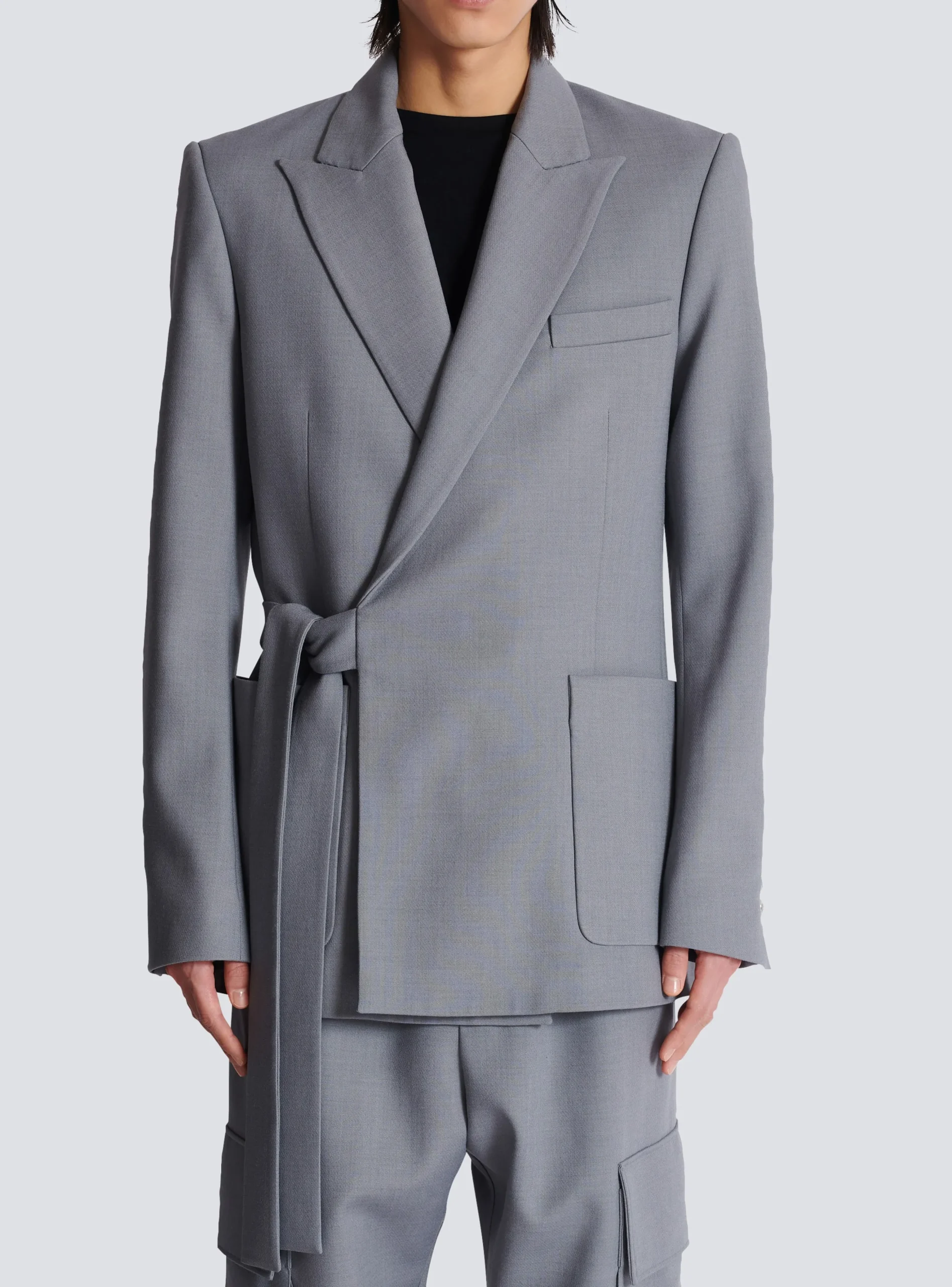 Belted Asymmetrical Jacket In Double Crepe-Balmain Store