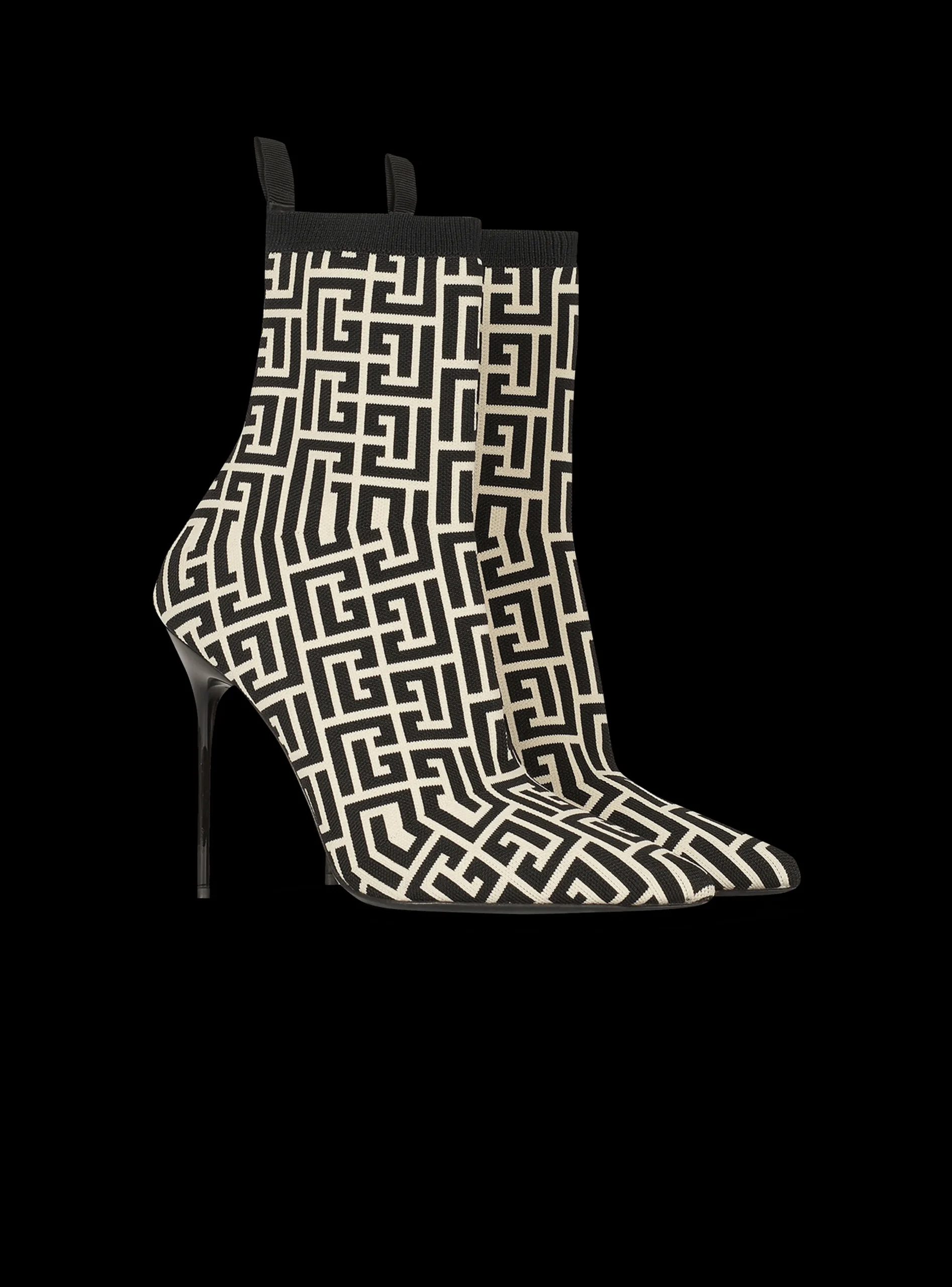 Bicolor Stretch Knit Skye Ankle Boots With Monogram-Balmain Fashion