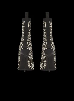 Bicolor Stretch Knit Skye Ankle Boots With Monogram-Balmain Fashion
