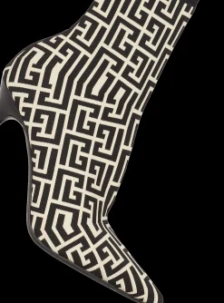 Bicolor Stretch Knit Skye Ankle Boots With Monogram-Balmain Fashion