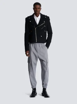Biker Jacket In Felted Wool-Balmain Cheap