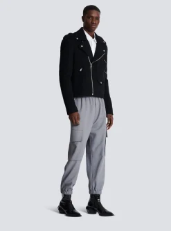 Biker Jacket In Felted Wool-Balmain Cheap