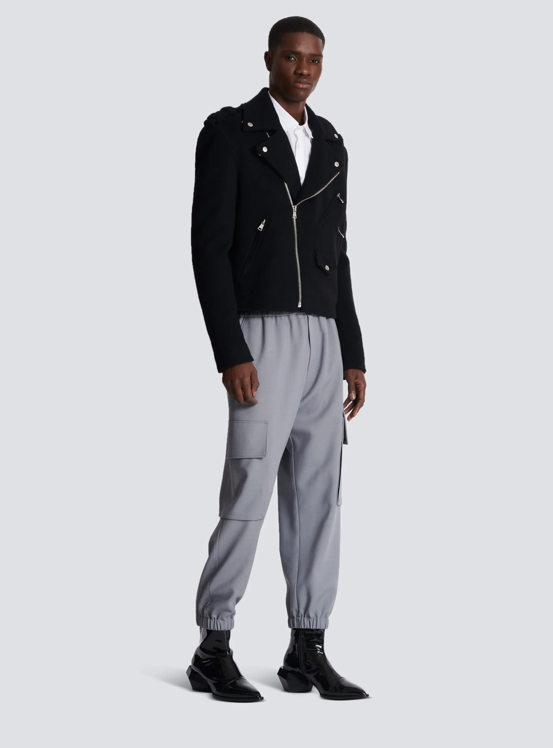 Biker Jacket In Felted Wool-Balmain Cheap