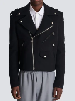Biker Jacket In Felted Wool-Balmain Cheap