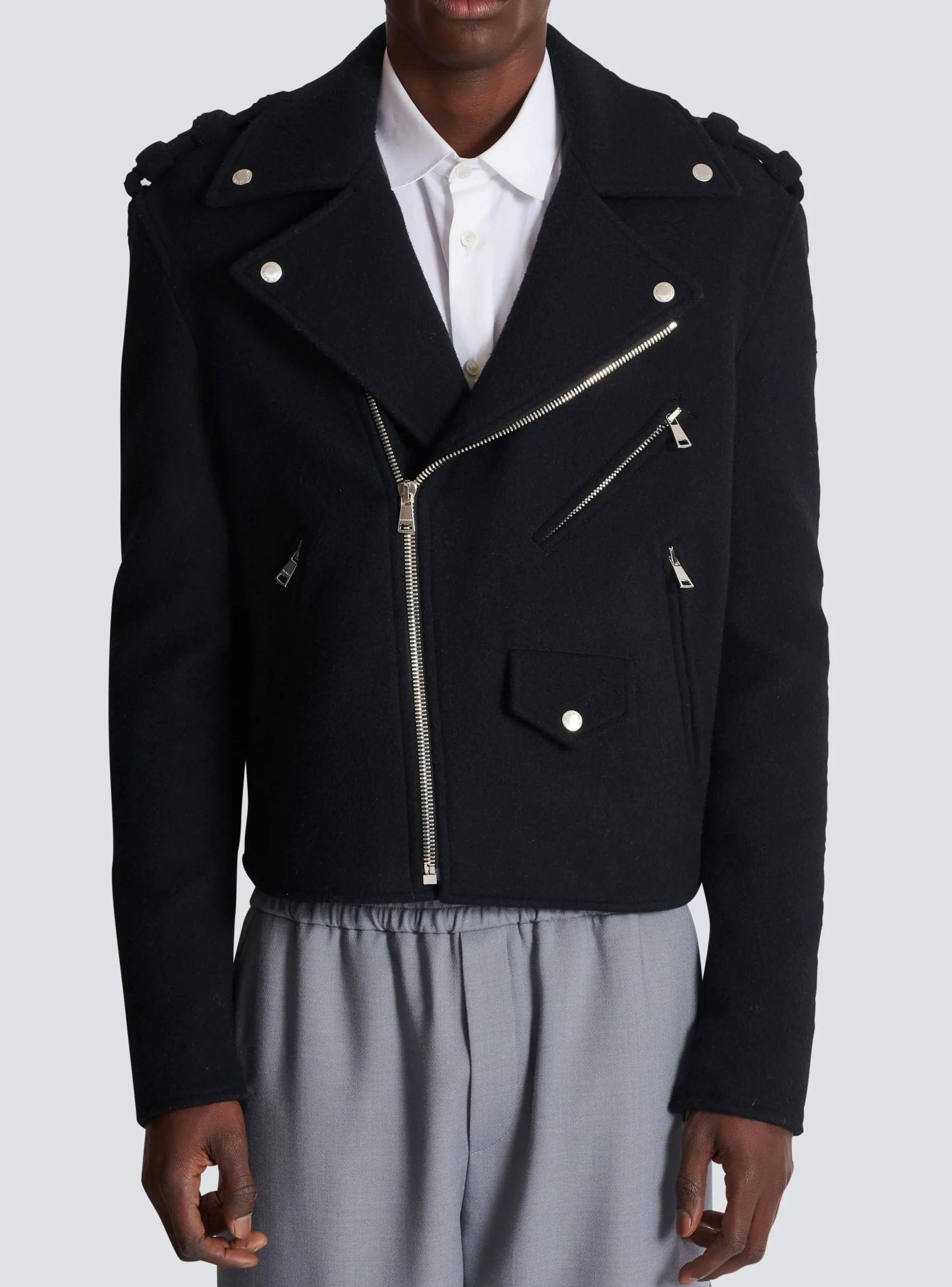 Biker Jacket In Felted Wool-Balmain Cheap