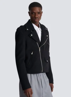 Biker Jacket In Felted Wool-Balmain Cheap