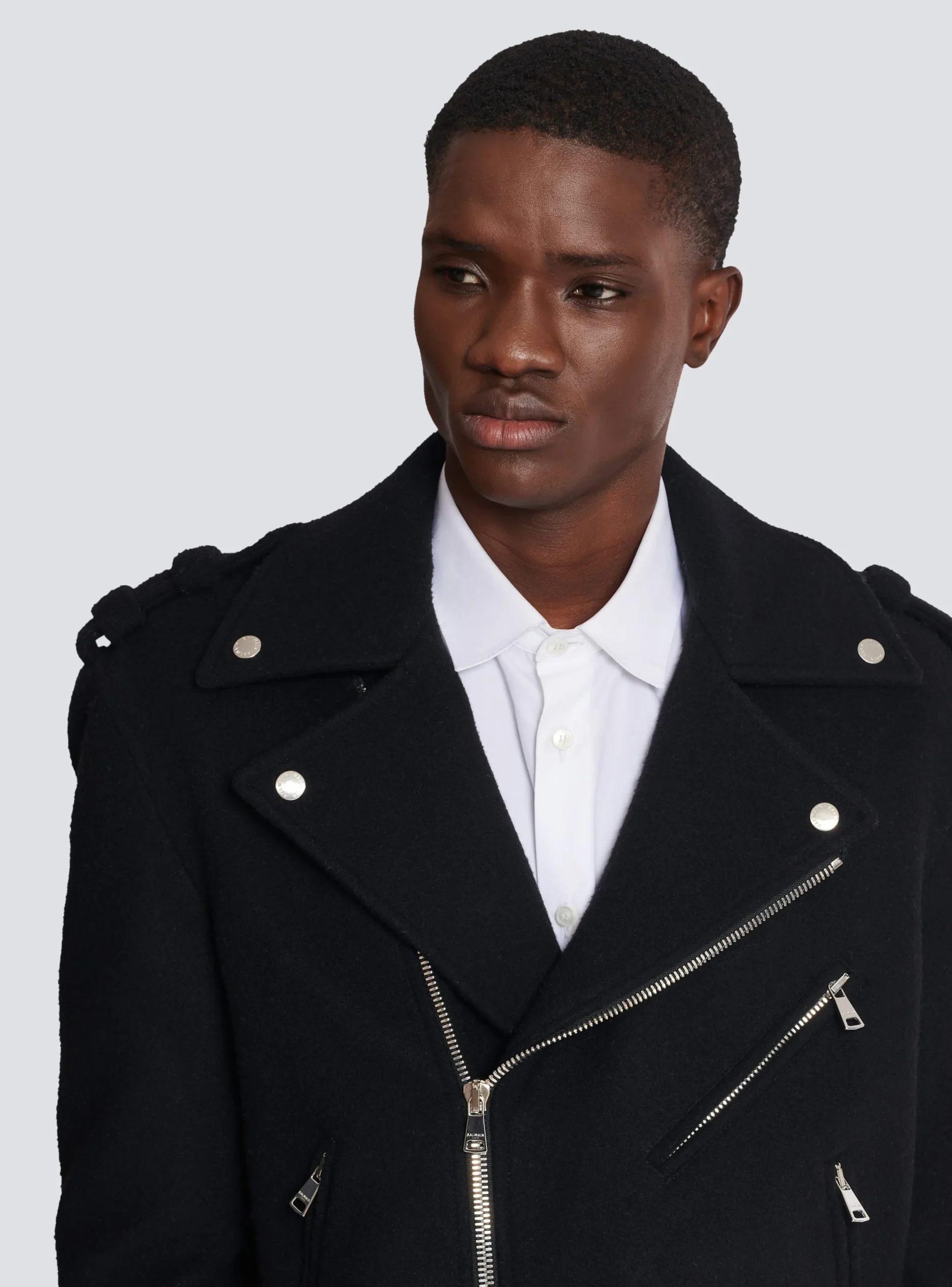 Biker Jacket In Felted Wool-Balmain Cheap