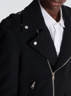 Biker Jacket In Felted Wool-Balmain Cheap