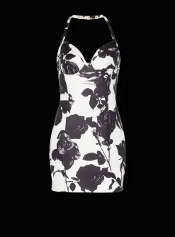Black And Roses Leather Halterneck Dress-Balmain Fashion