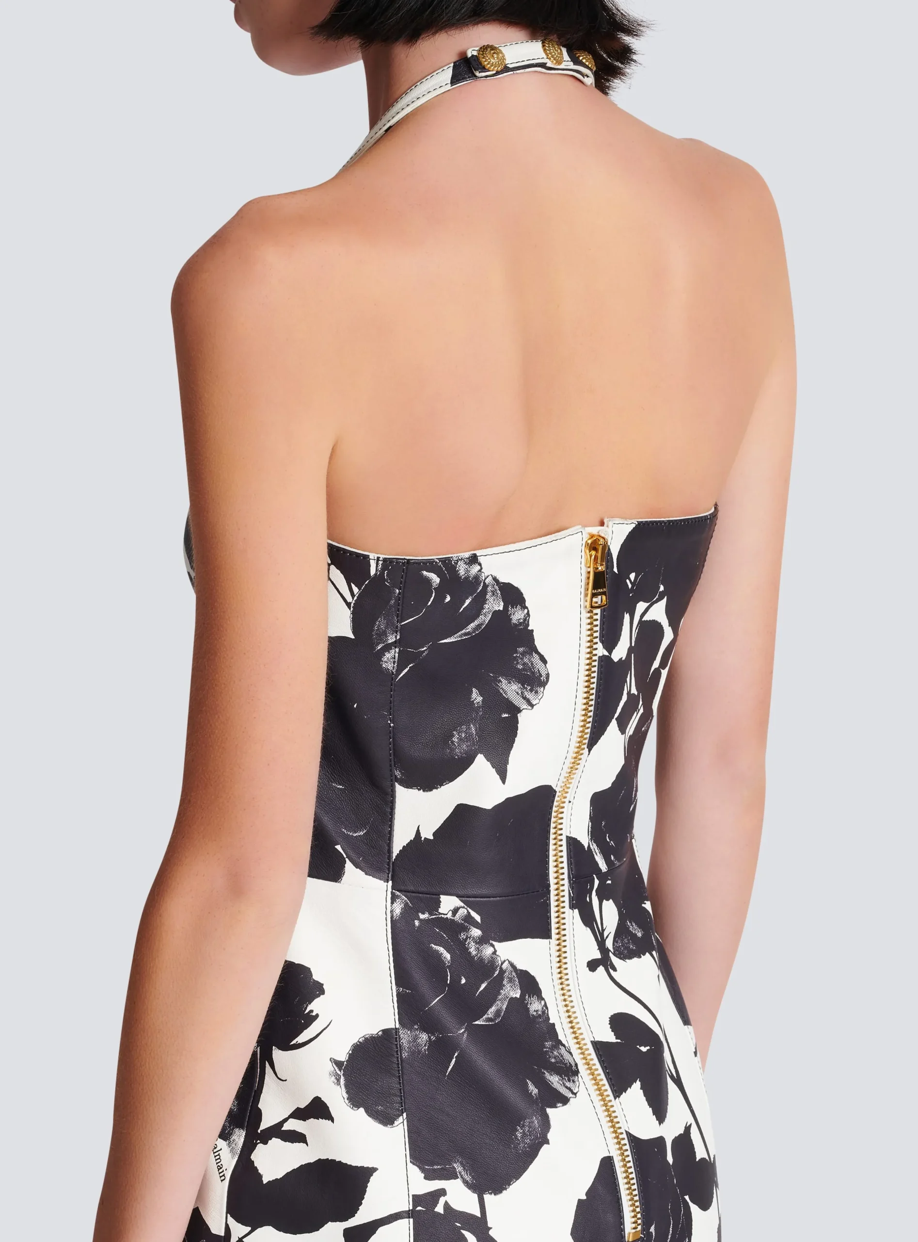 Black And Roses Leather Halterneck Dress-Balmain Fashion