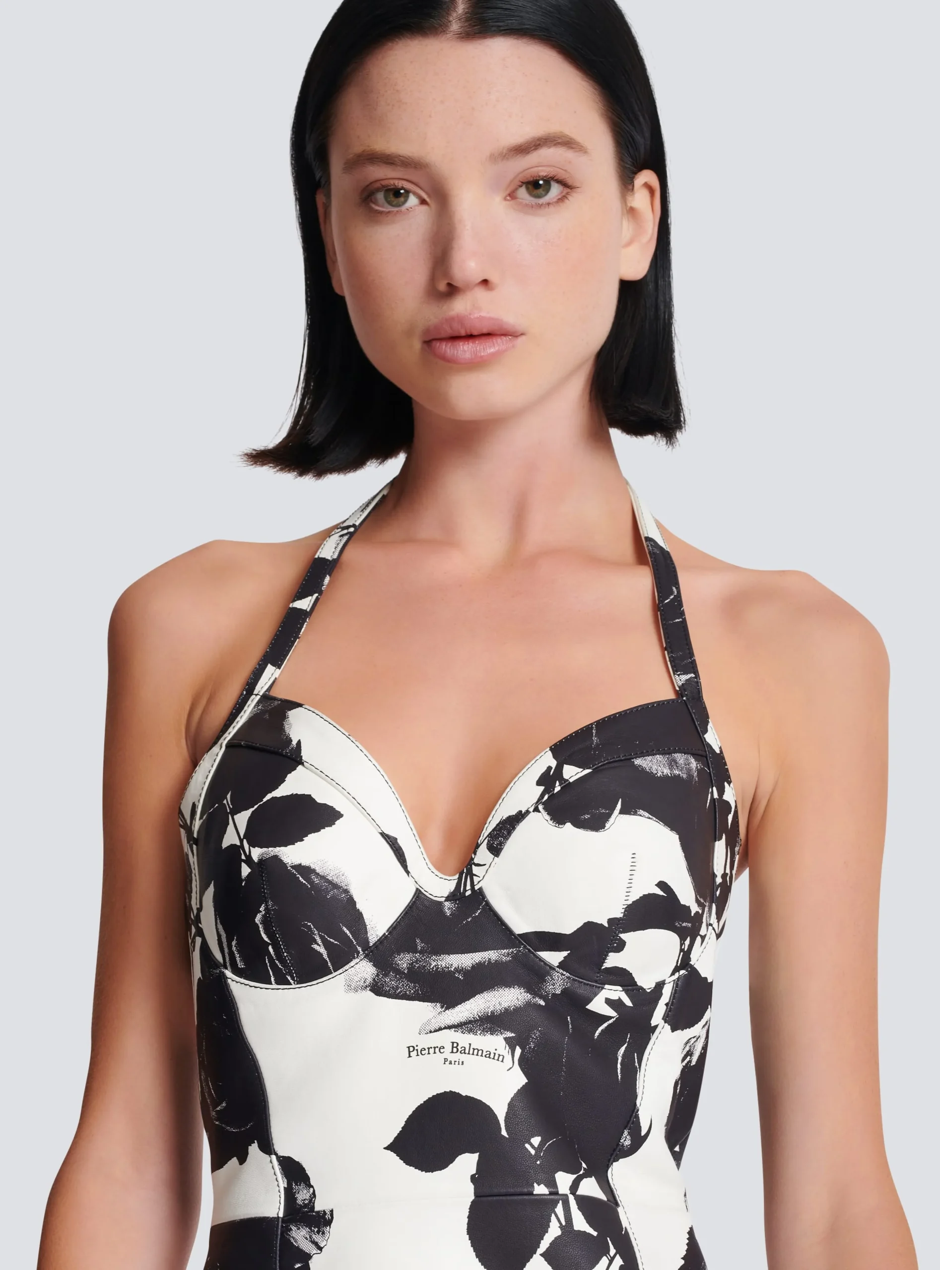 Black And Roses Leather Halterneck Dress-Balmain Fashion
