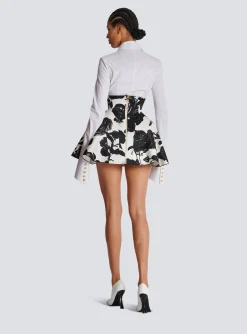Black And Roses Short Tulip Skirt-Balmain Cheap