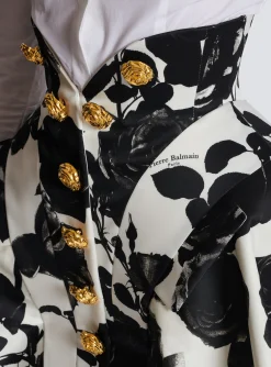 Black And Roses Short Tulip Skirt-Balmain Cheap