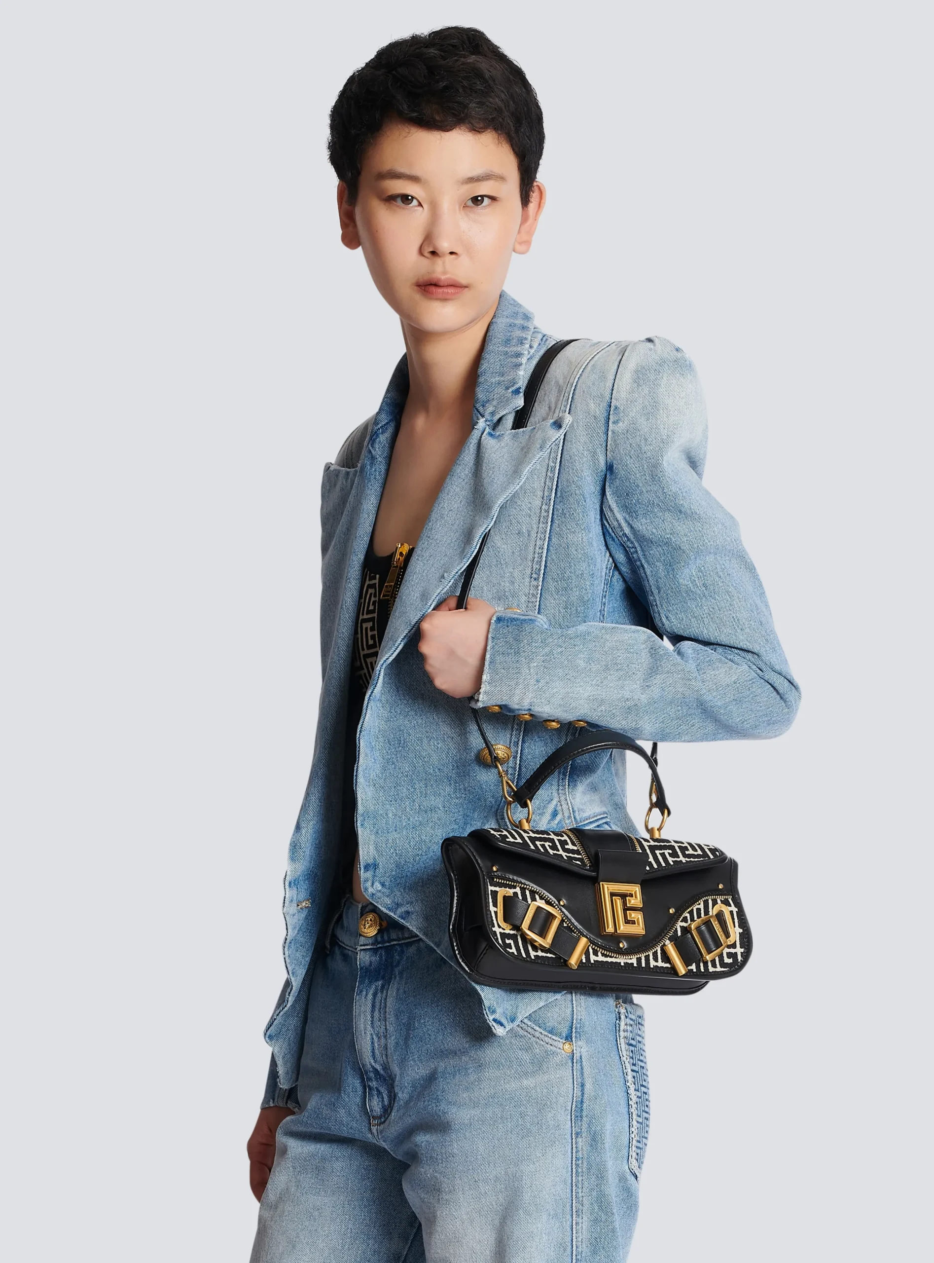 Blaze Leather Clutch Bag With Jacquard Monogram-Balmain New