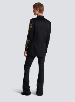 Blazer With Embroidered Bamboo Sleeves-Balmain Shop